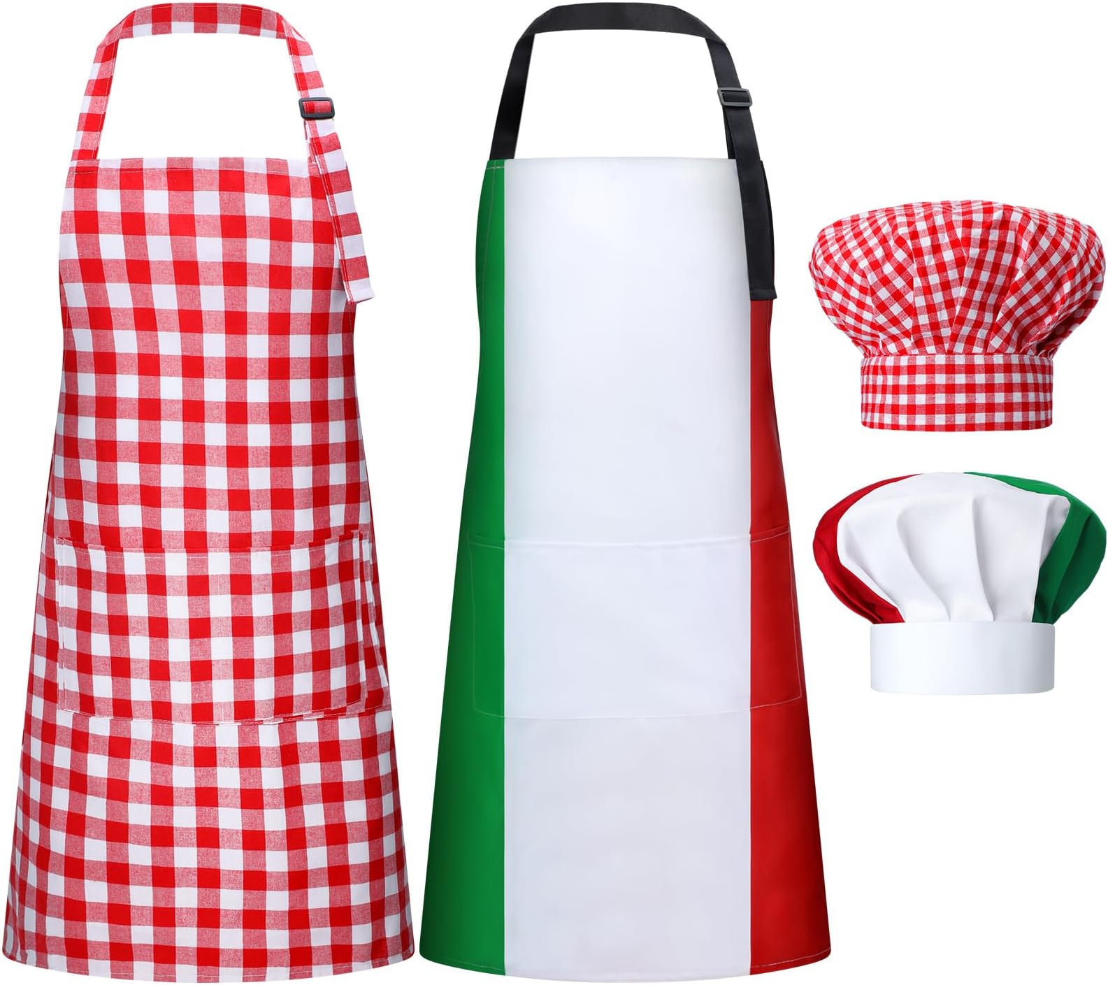 Toulite 4 Pcs Italian Themed Party Decorations Chef Costume Set Italian Style Chef Hat and Apron for Women Men Costume Photo Booth Props Party Supplies