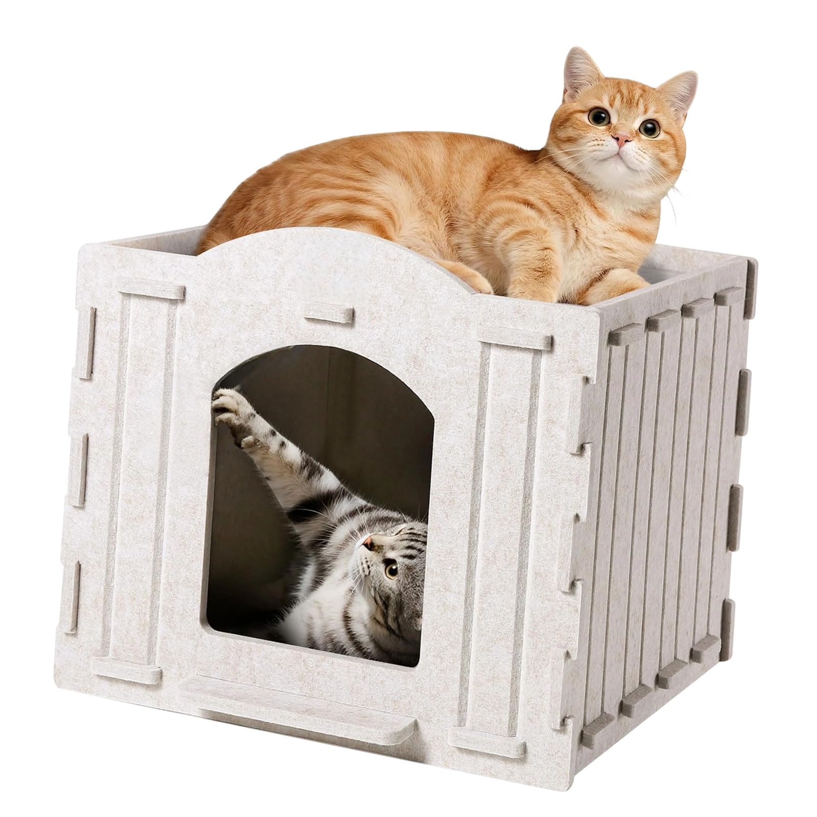 Abri pour chat à toit plat et griffoir intégré, meuble design bois