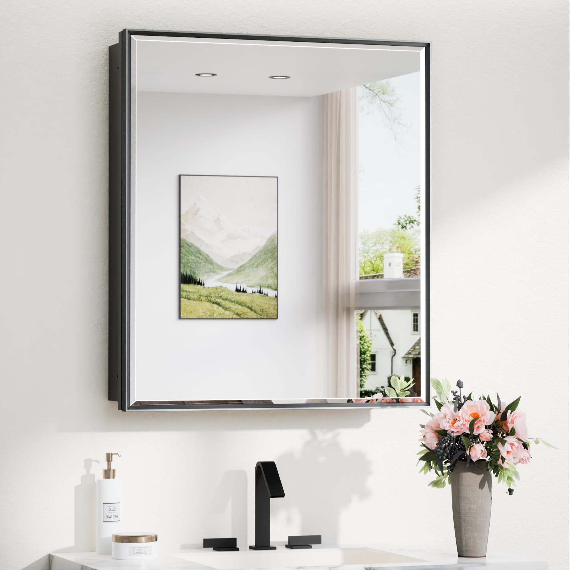 TokeShimi 26x30 in Black Bathroom Medicine Cabinet, Adjustable Shelves