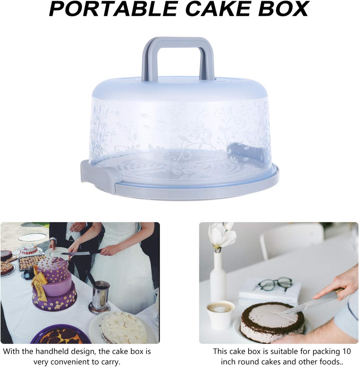 jojofuny Portable Cake Box with Handle, 9.84 Inch Round Plastic Storage Container for Cakes, Fruits, Vegetables, Blue