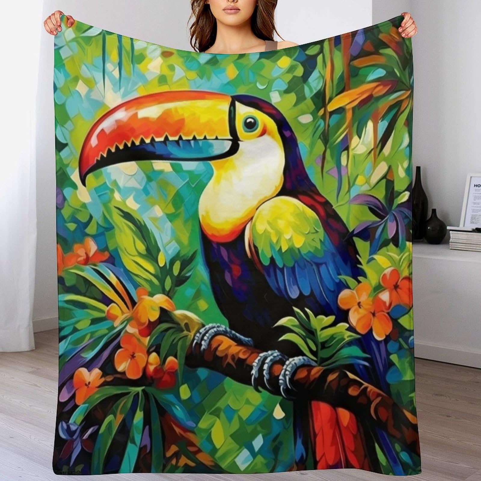 Couverture polaire anti froid flannel toucans plaid chaud pour canapé 180x200