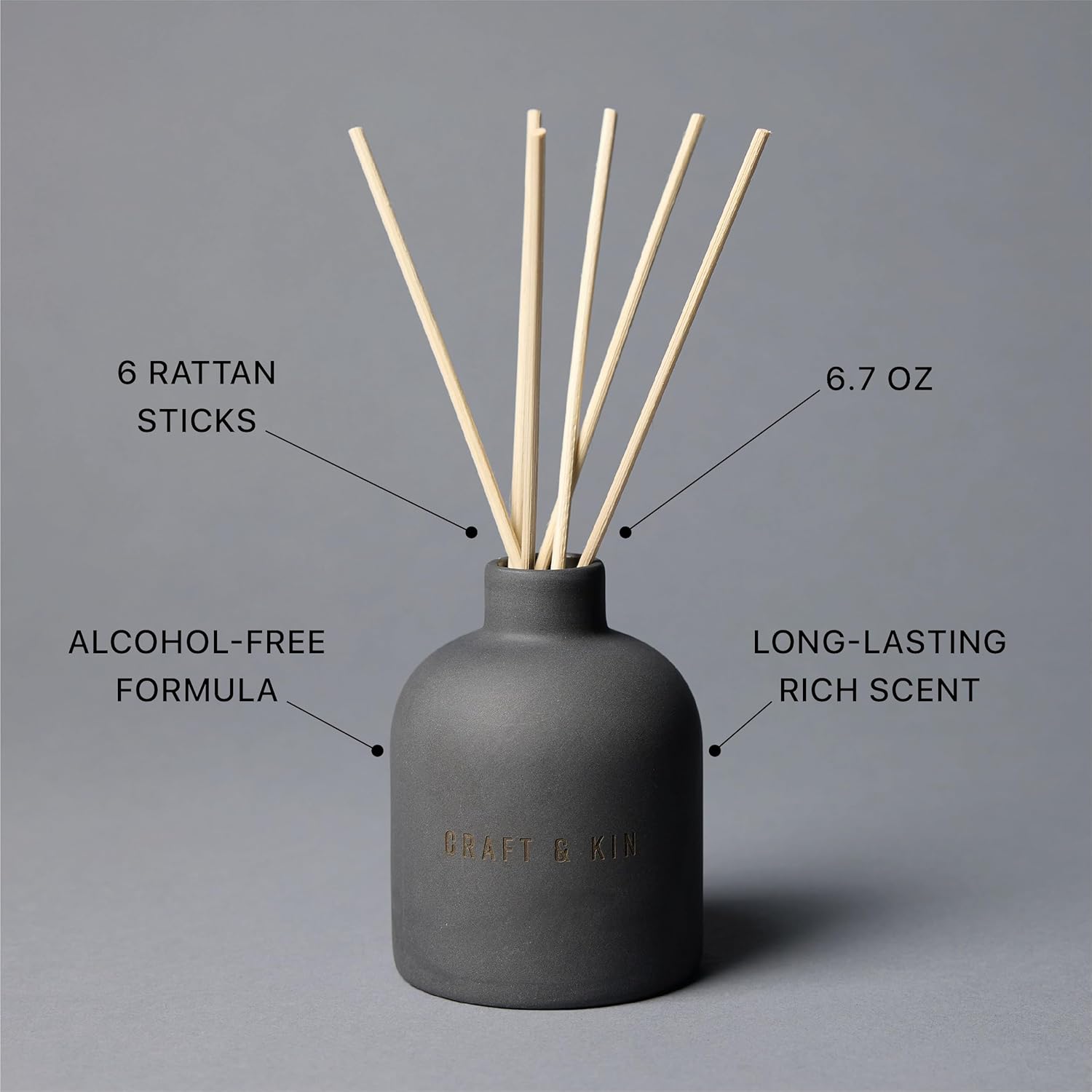 Craft & Kin Reed Diffuser for Home & Bathroom – Santal Woods Holiday Reed Diffuser Set with Fragrance Sticks, Long-Lasting Alcohol-Free Winter Scent, Earthenware Collection, 6.7oz - Image 5