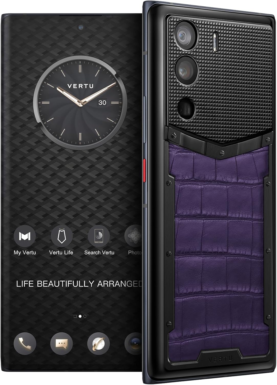 METAVERTU Alligator Skin Web3 5G Phone, Unlocked Android Smartphone, Secure Encrypted, Double Systems, 64MP Camera, 144Hz AMOLED Curved Display, Dual SIM, Fast Charge (Purple, 18G+1T) 18G+1T