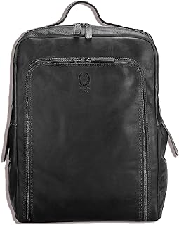 BP820S - Zaino in pelle per laptop da 17 pollici, con molti scomparti, colore: Nero