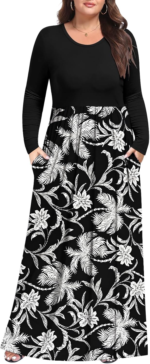 Womens Plus Size Maxi Dresses for Curvy Women Long Sleeve Long Dresses with Pockets...