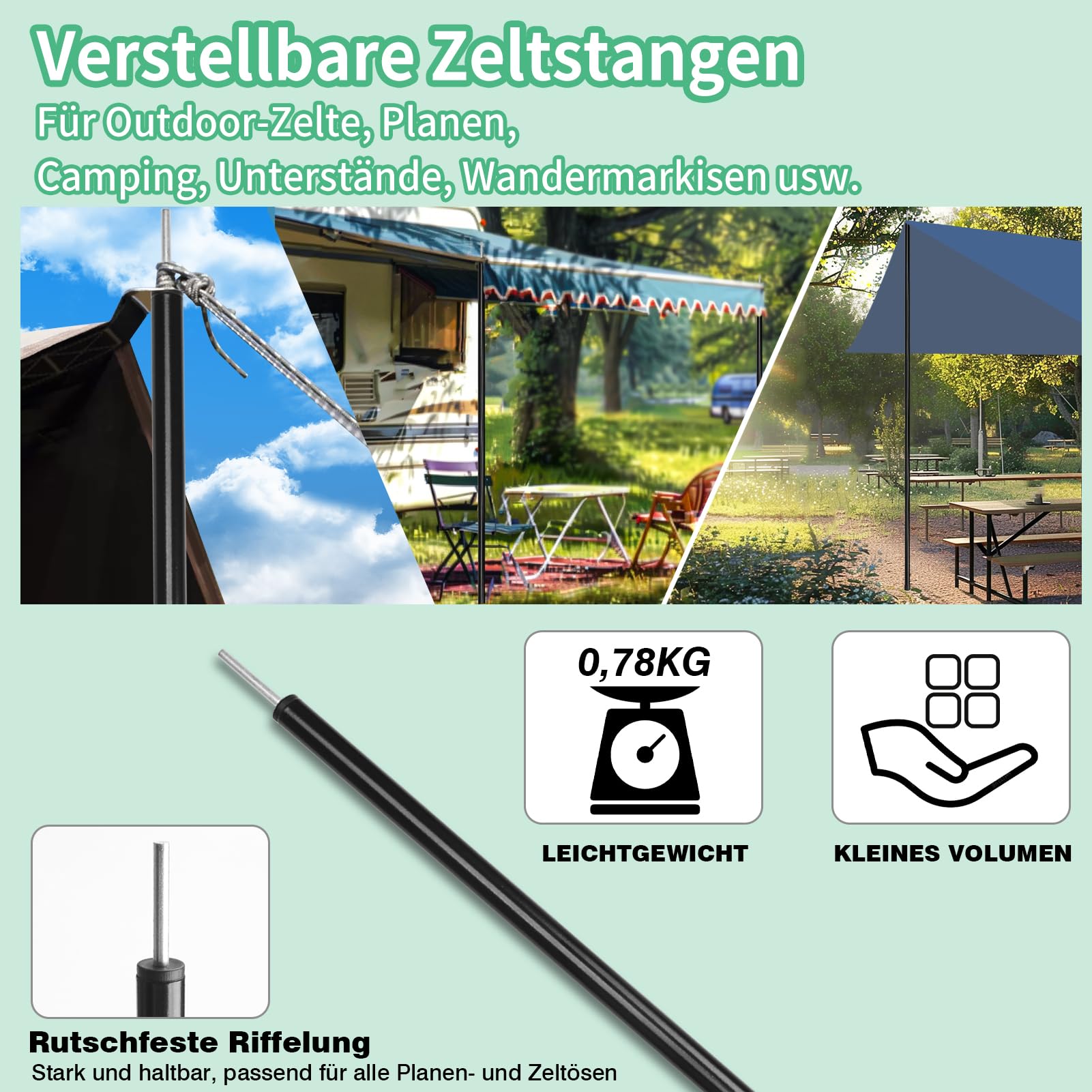 Zeltstangen-Ersatz Aus Glasfaser – 180 Cm Lang, 4 Segmente, Durchmesser 8 Mm – Für 2x2 M Doppelzelt