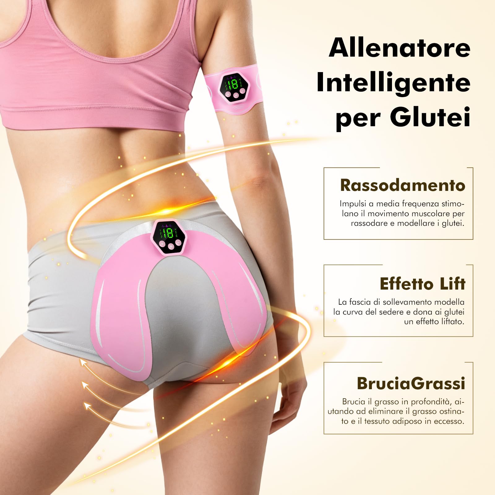 Elettrostimolatore Muscolare - EMS Elettrostimolatore Addominali,6 modalità e 19 intensità, Stimolatore Muscolare Glutei/Addome/Braccia/Gambe