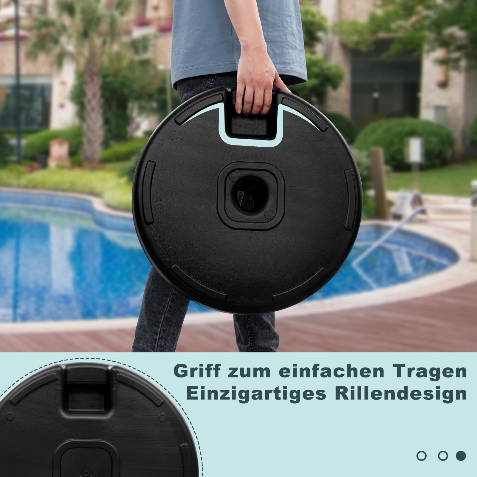 WOLTU Sonnenschirmständer rund 22 L, befüllbar mit Wasser oder Sand, Schirmständer aus HDPE, Sonnenschirmfuß für Schirmstöcke Ø 38-48 mm, inkl. Adapterhülsen, Schwarz