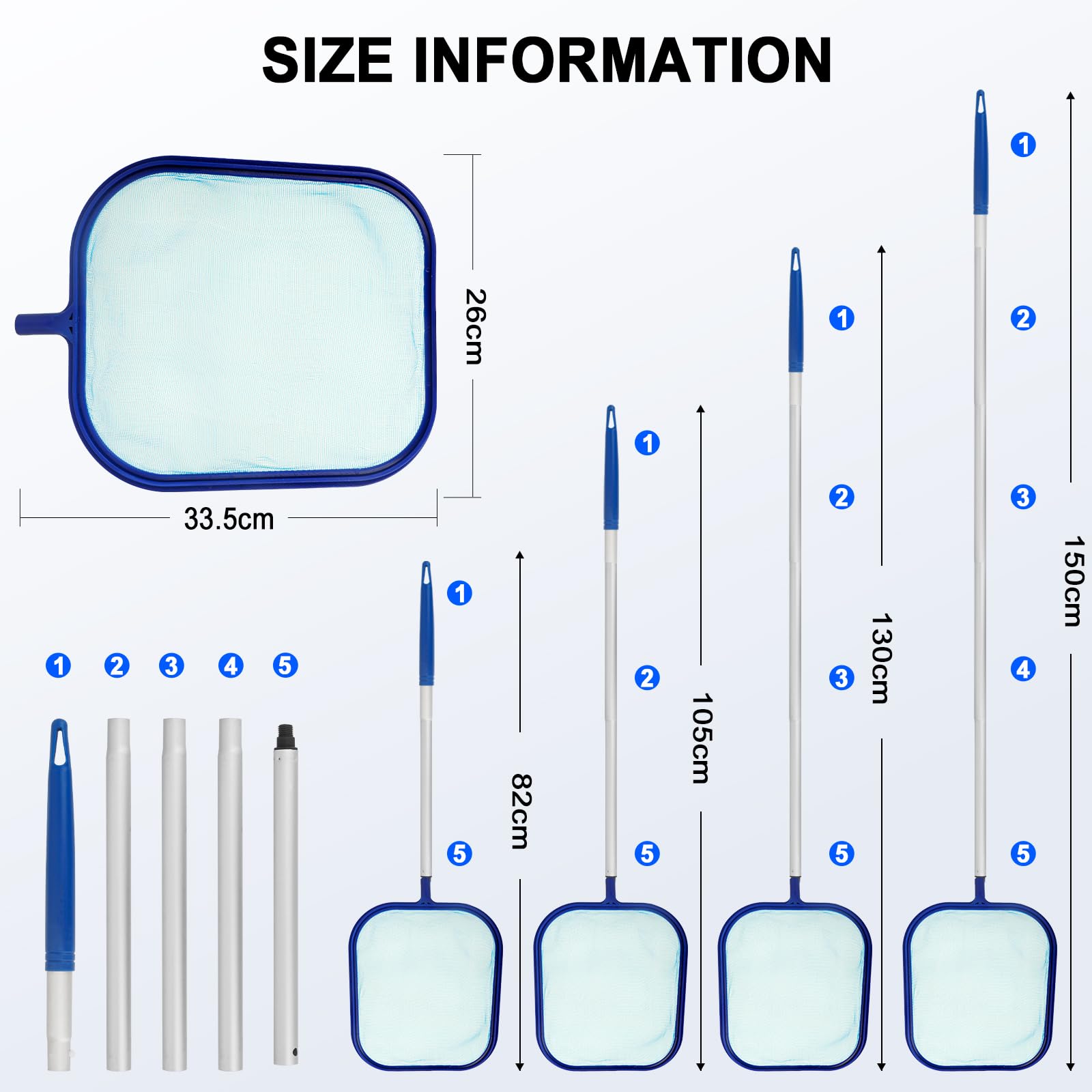 Starward Epuisette Piscine 150 cm, Filet de Piscine avec Télescopique Réglable, Maille Fine Outils de Nettoyage, avec Gants Silicone, Serviette, pour Nettoyer la Piscine Fontaine Bassins