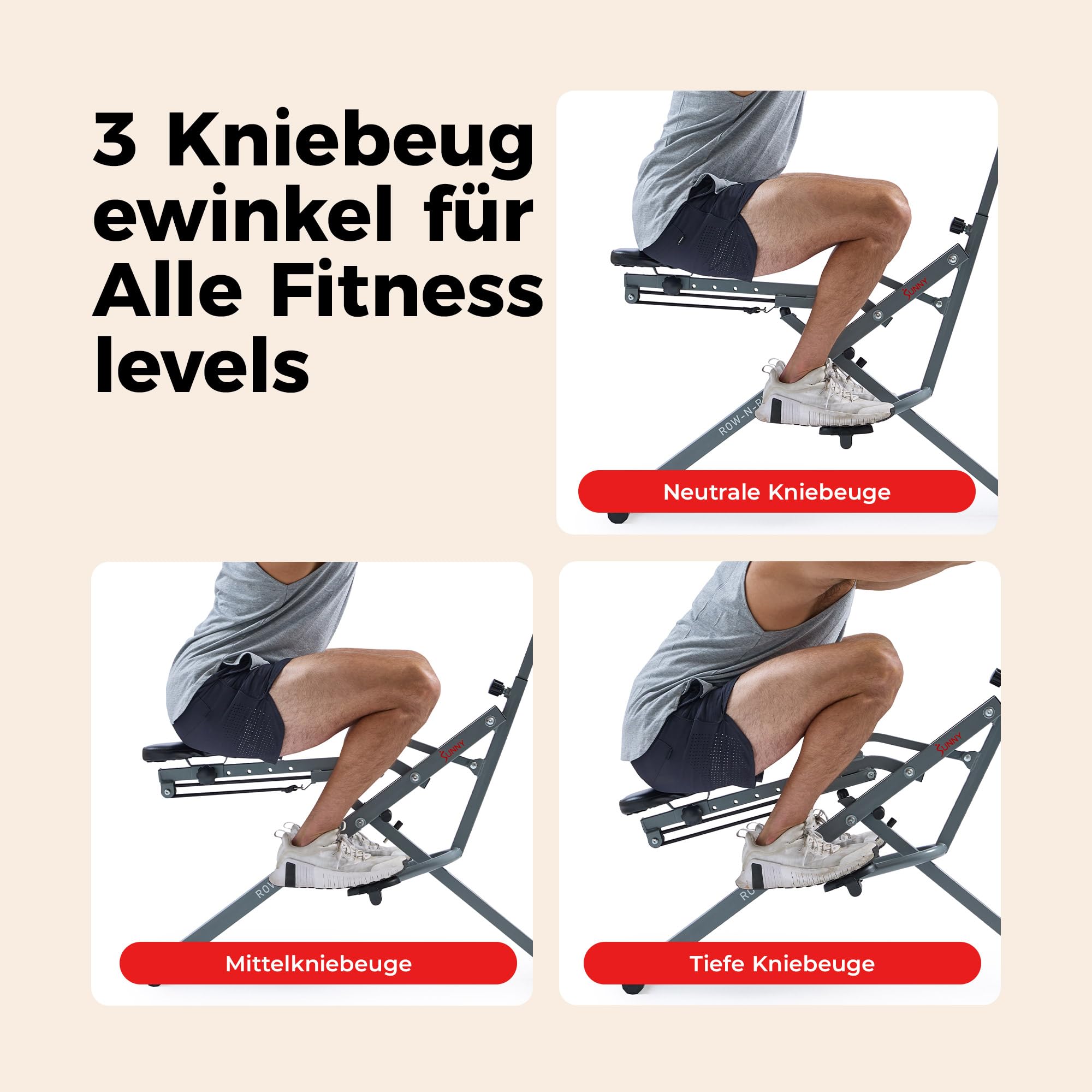 Sunny Health & Fitness Row-N-Ride Squat Assist Trainer, Faltbares und Trainingsgerät mit Verstellbarem Widerstand, Heimtrainer für Arm, Gesäß, und Beintraining, in Verschiedenen Farben Erhältlich