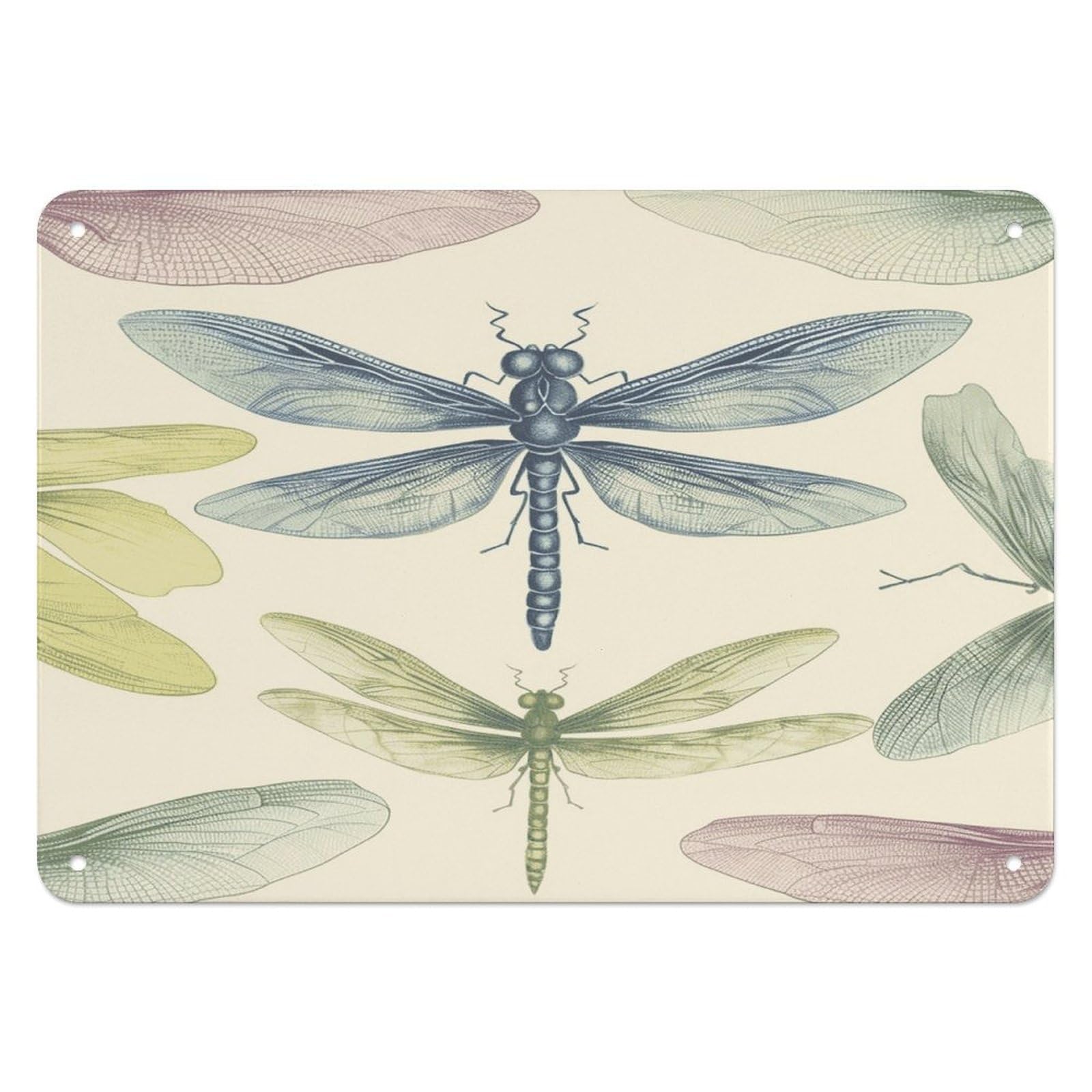 Fodpand Style Dragonfly Drawing Retro Vintage Metal Tin Sign,Wall Art Decor Garden Plaque Poster For Bedrooms Yard Bars Pubs Patios Porches 7.9X5.5 Inch