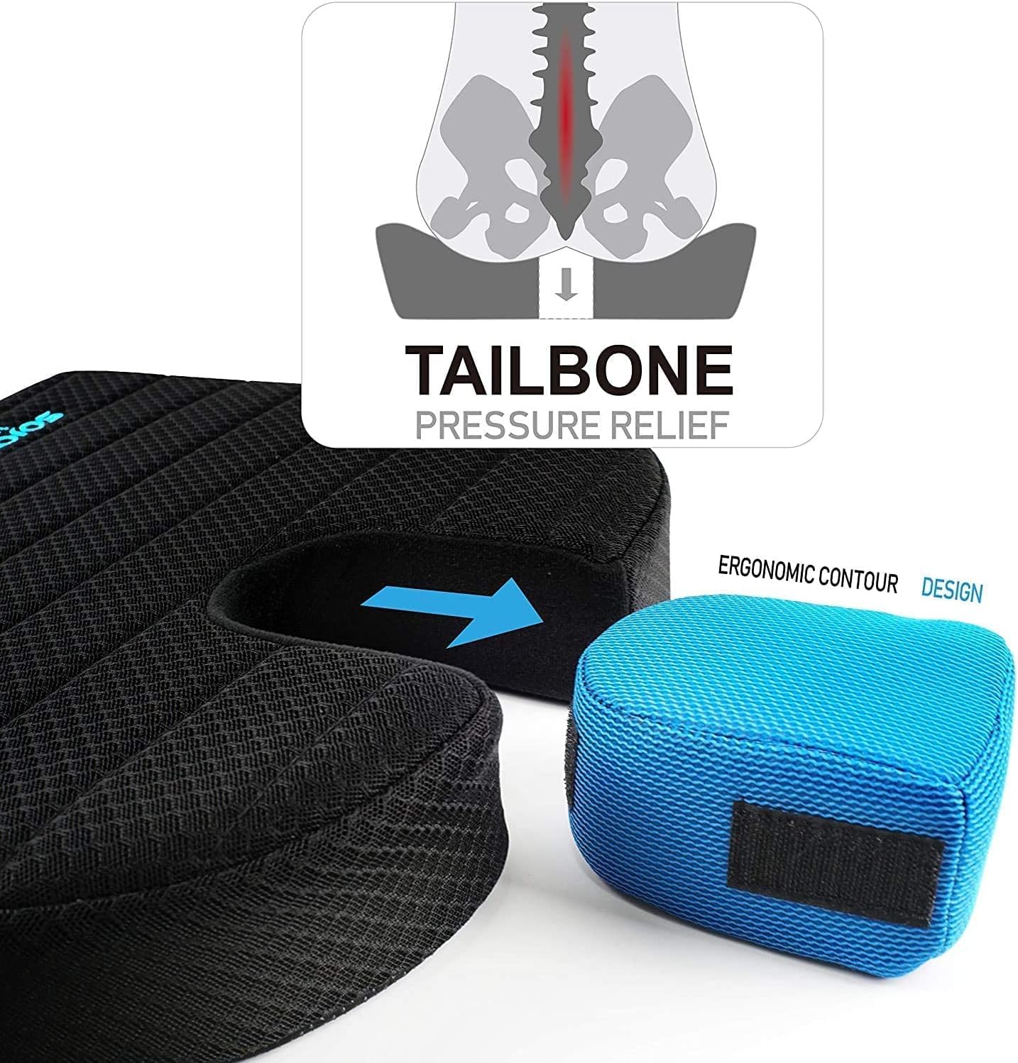 AUTOTRENDS Sojoy Brand Car Seat Cushion Wedge Driving Cushion for Long Sitting Portable Wedge Pillow for Hip, Tailbone, Coccyx, Sciatica (18.5 X 16 X 2.5 Inch), Black and Blue (SJ-AT-156-2) : Automotive