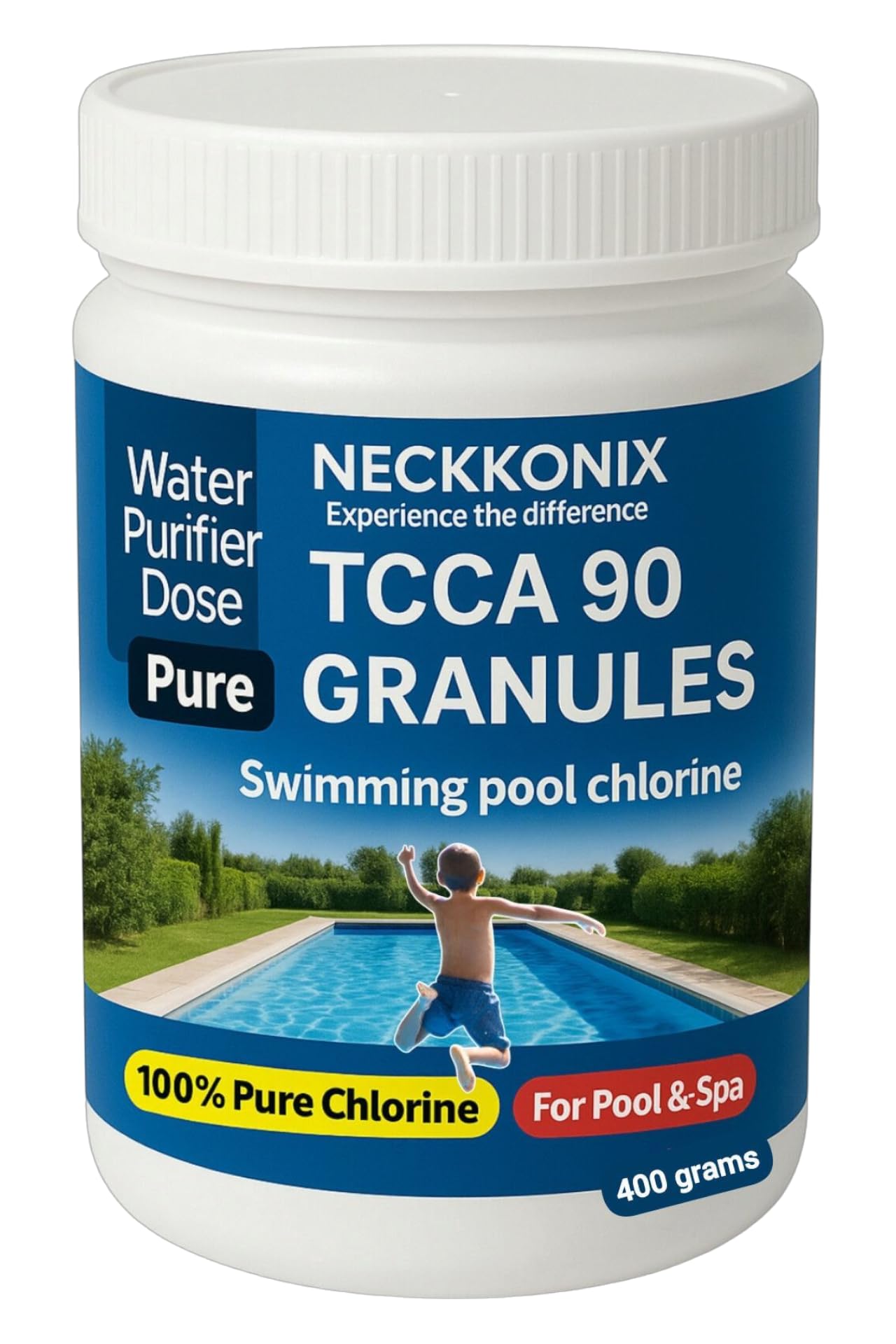 NECKKONIX Swimming Pool Water Purifier Chlorine TCCA 90 Granules for Disinfection, Cleans Water and Stops Algae - 400gm