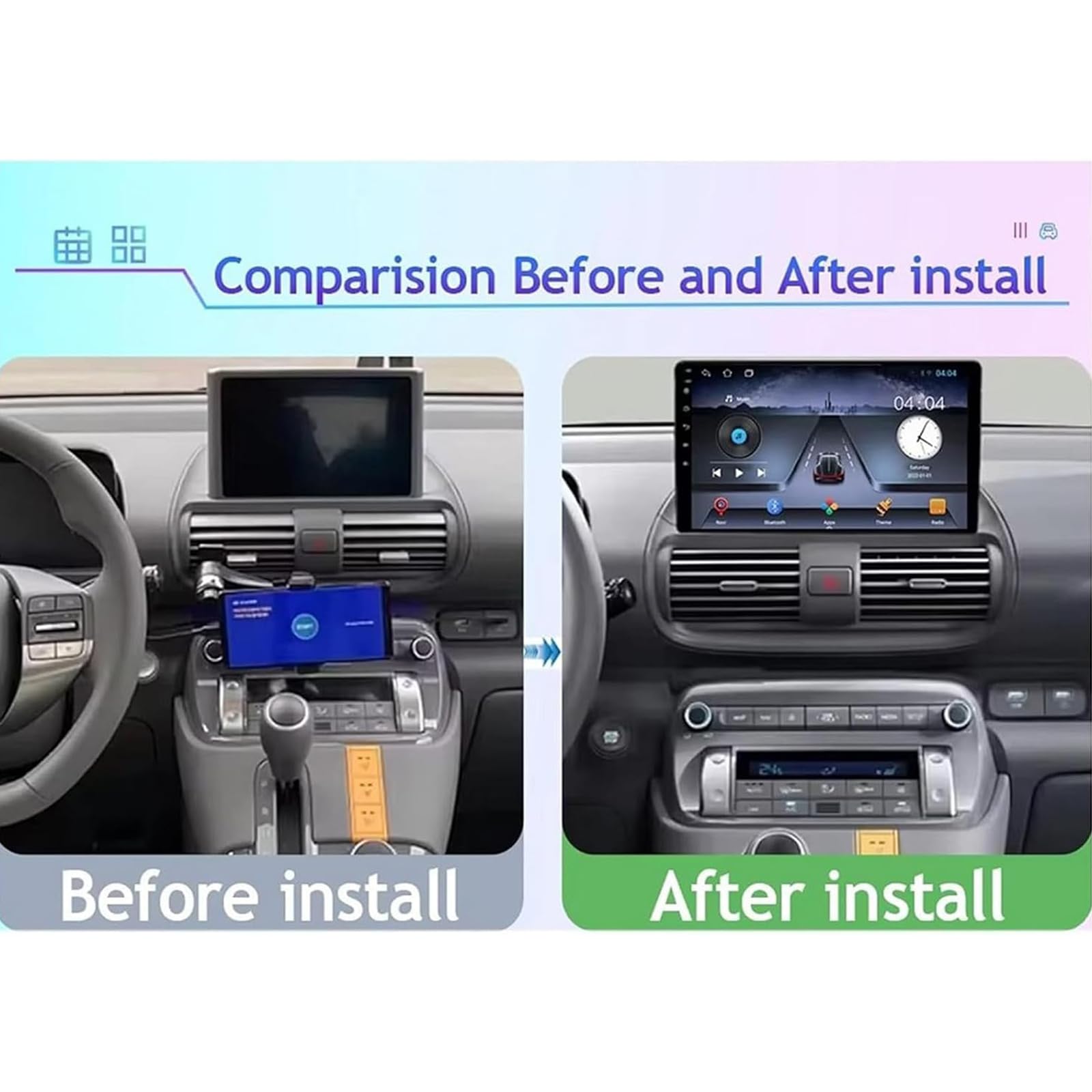 Radio Samochodowe Android 15 Do Hyundai Casper 2021-2023 9-calowy Ekran Dotykowy CarPlay Android Auto Mirror Link Double Din Z Bluetooth Nawigacją GPS HiFi WiFi FM SWC Kamerą Cofani(Color:4G 8G+128G)