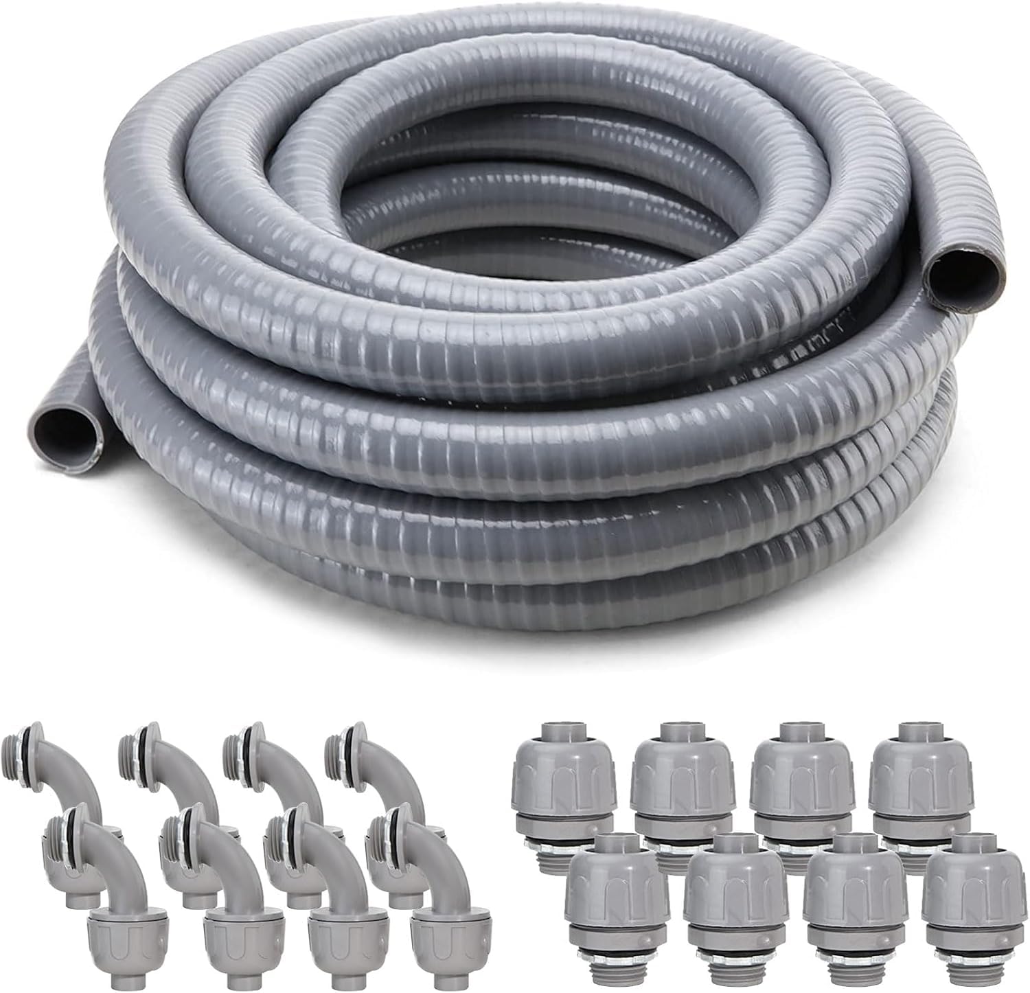 DWALE Liquid-Tight Conduit and Connector Kit,Flexible Non Metallic Liquid Tight Electrical Conduit,3/4inch 25ft Electrical Conduit Kit,with 8 Straight and 8 Angle Fittings Included,3/4 in. Dia