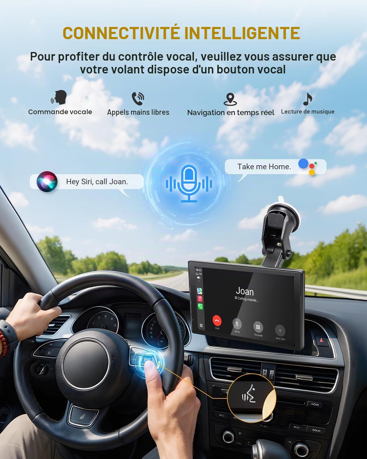 8 Pouces Carplay sans Fil Écran Carplay Voiture Android Car Play avec Camera de Recul pour Apple Ecran Tactile avec Mirror Link Navigation GPS Commande Vocale Entrée AUX FM