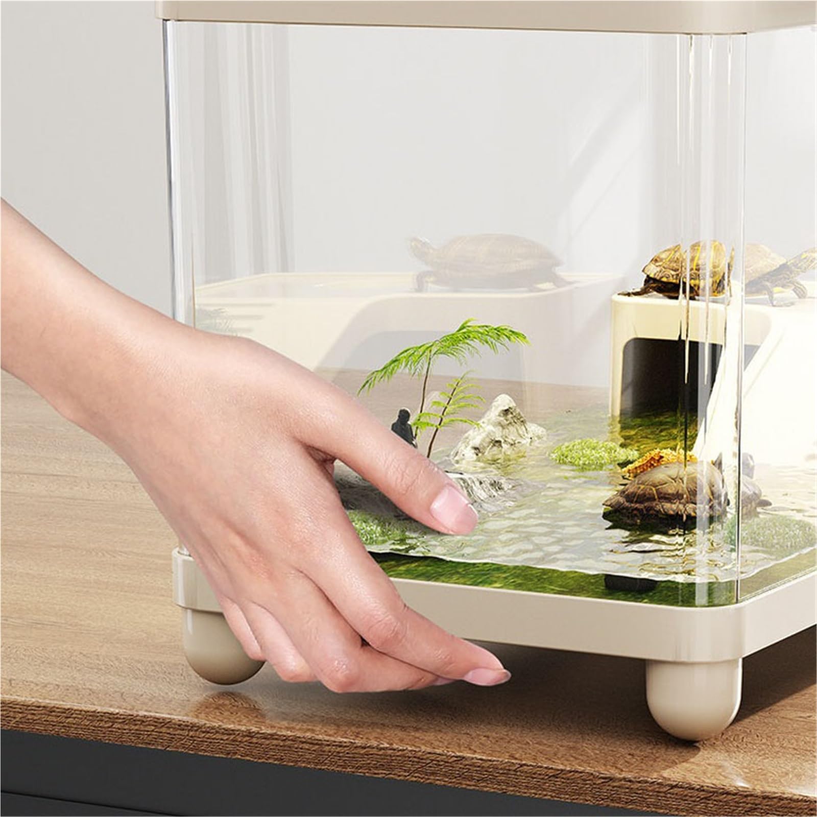 Siedlisko terrarium Drenaż dna zbiornika do karmienia żółwi, zadaszona platforma wspinaczkowa Terrarium akwariowe(Czarny)