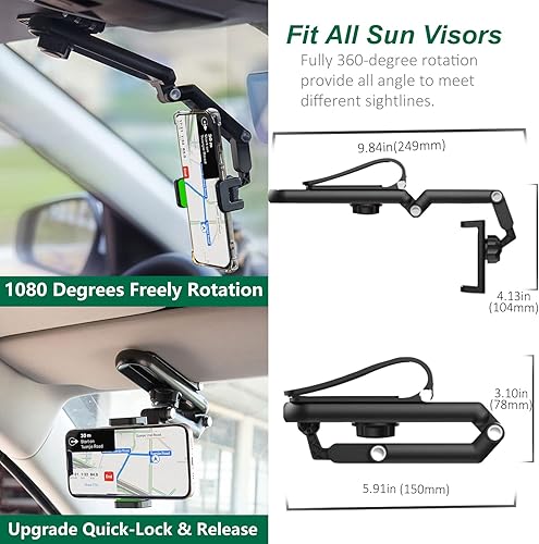 Miniatura 3 de Soporte multifuncional para teléfono de automóvil, giratorio y plegable de 1080, clip para visera solar, espejo retrovisor, volante, tablero,