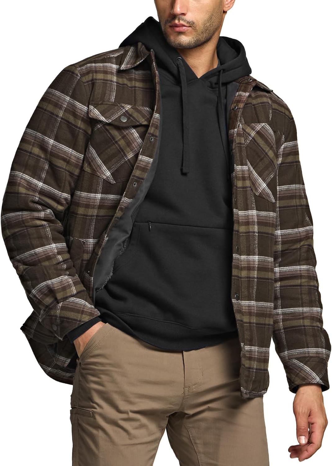 CQR Men's Flannel Shirt Jacket Long Sleeve, Winter Warm Outdoor Casual Plaid Jacket Coat with Pockets - Image 2