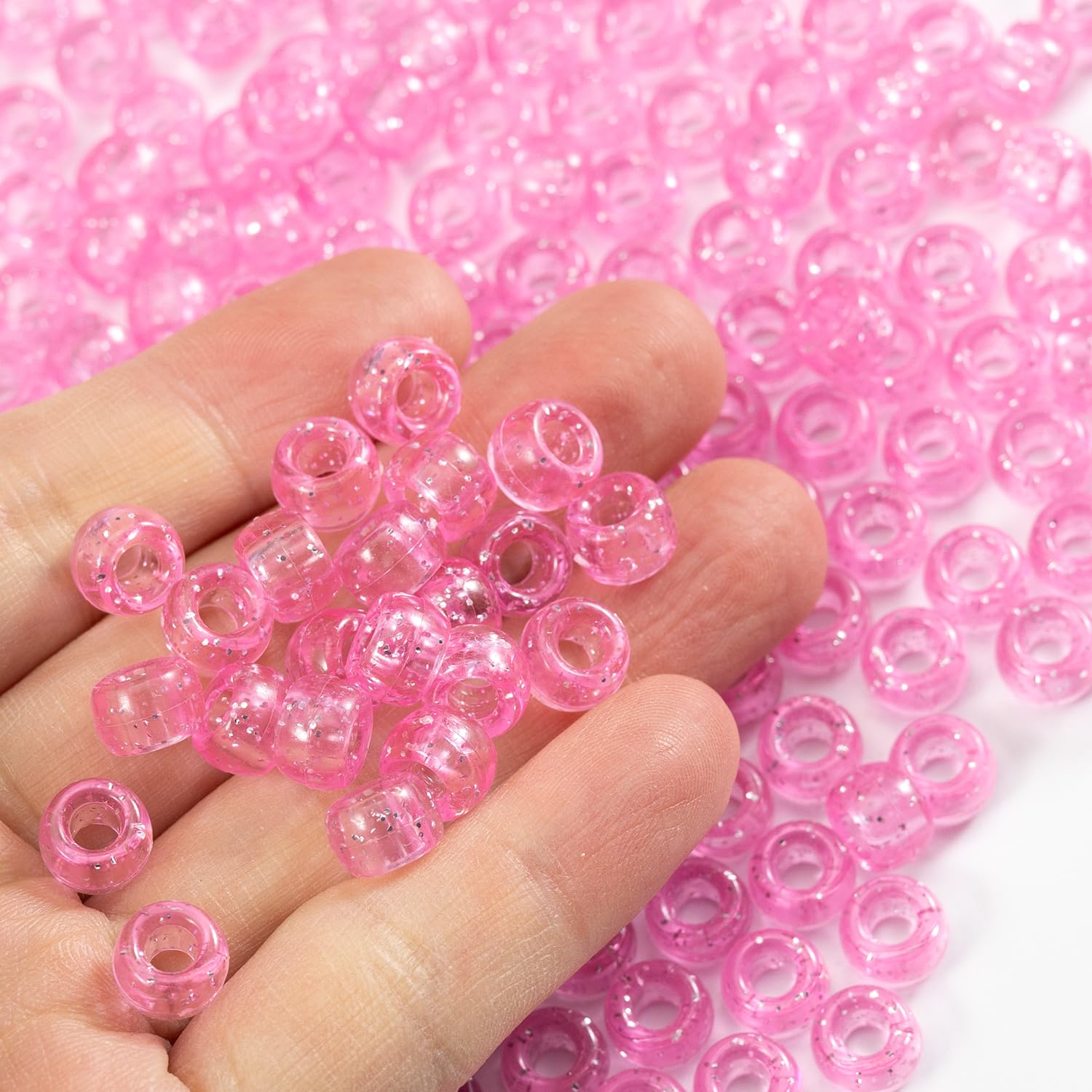 Gxueshan 1000 Pcs Acrylic Plastic Transparent Pink Pony Beads 6x9mm Large Hole Pens Hair Braiding Bulk Kandi Beads for Friendship Bracelet Necklace Jewelry Making Kit - Image 3