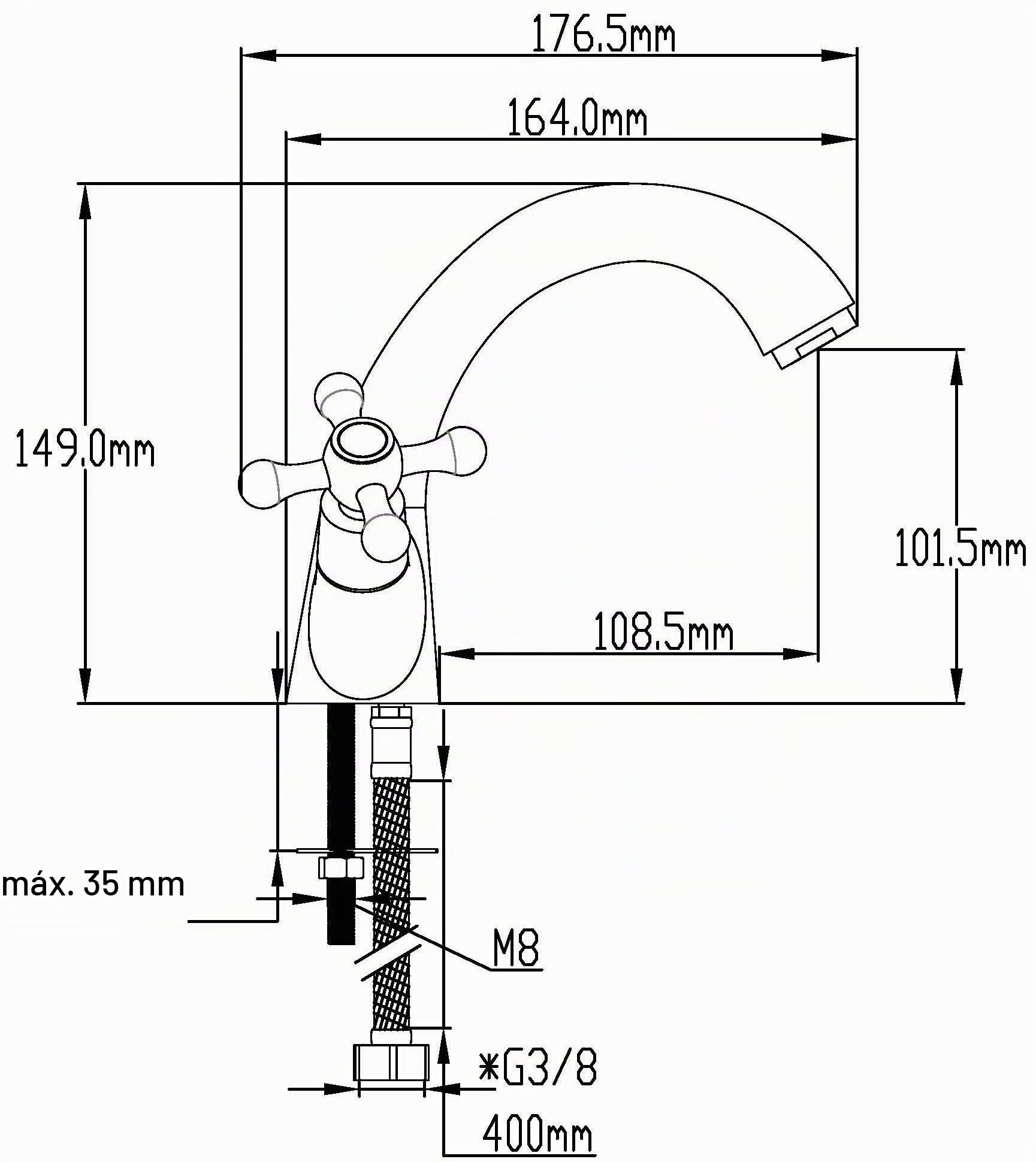 DP GRIFERIA | Grifo de lavabo | Bronce, 16x17x15CM | Monomando, cuerpo de latón, manetas de zinc, incluye set de fijación y 2 latiguillos 35CM | Instalación sencilla y resistente