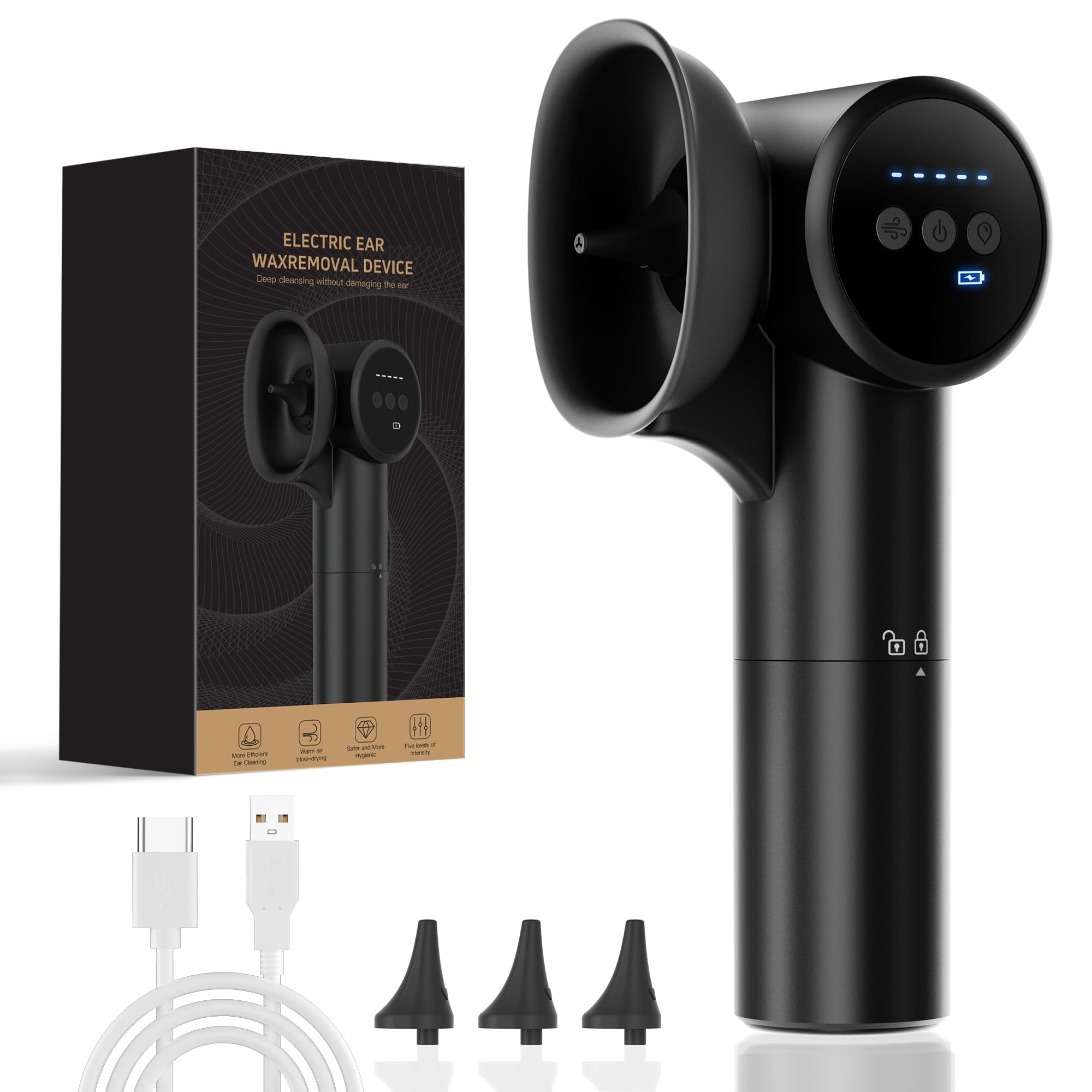Kit de retrait de cérumen électrique 5 modes pression d'eau nettoyeur d'oreille sûr design double récipient