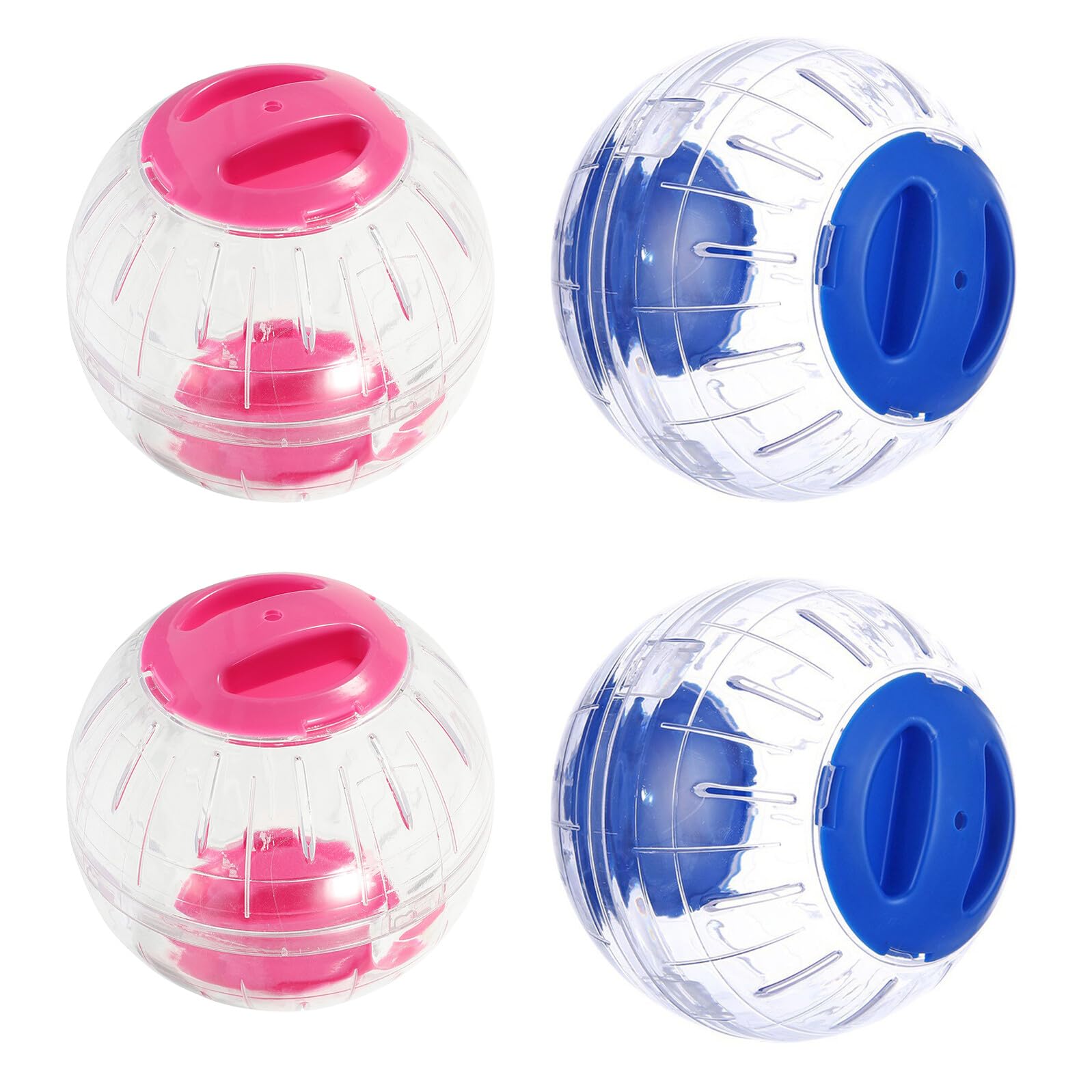 4 Pièces Balle Exercice Transparente pour Hamster et Petit Rongeur Roue Silencieuse Anti-évasion Bleu et Rose Portable pour Activité et Observation