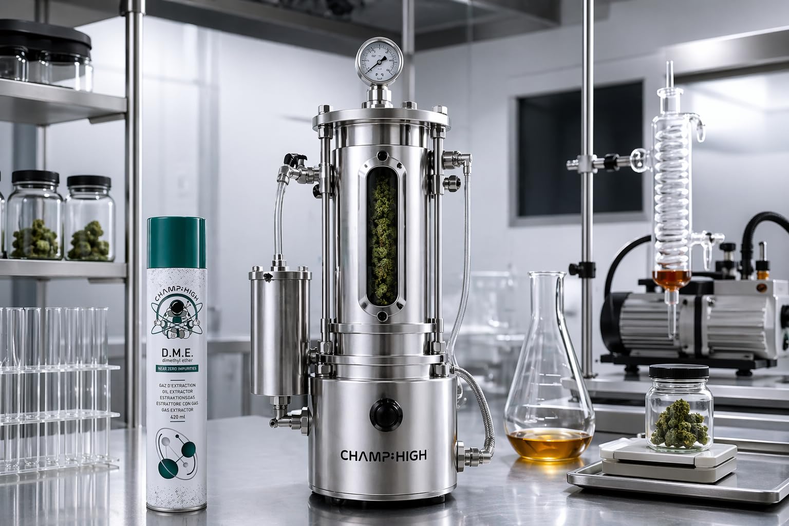 Champ HIGH DME Gas 420ml / 277g - 99,9% reines Dimethylether Extraktionsgas, hochrein für technische Extraktion, Aerosoldose (12)