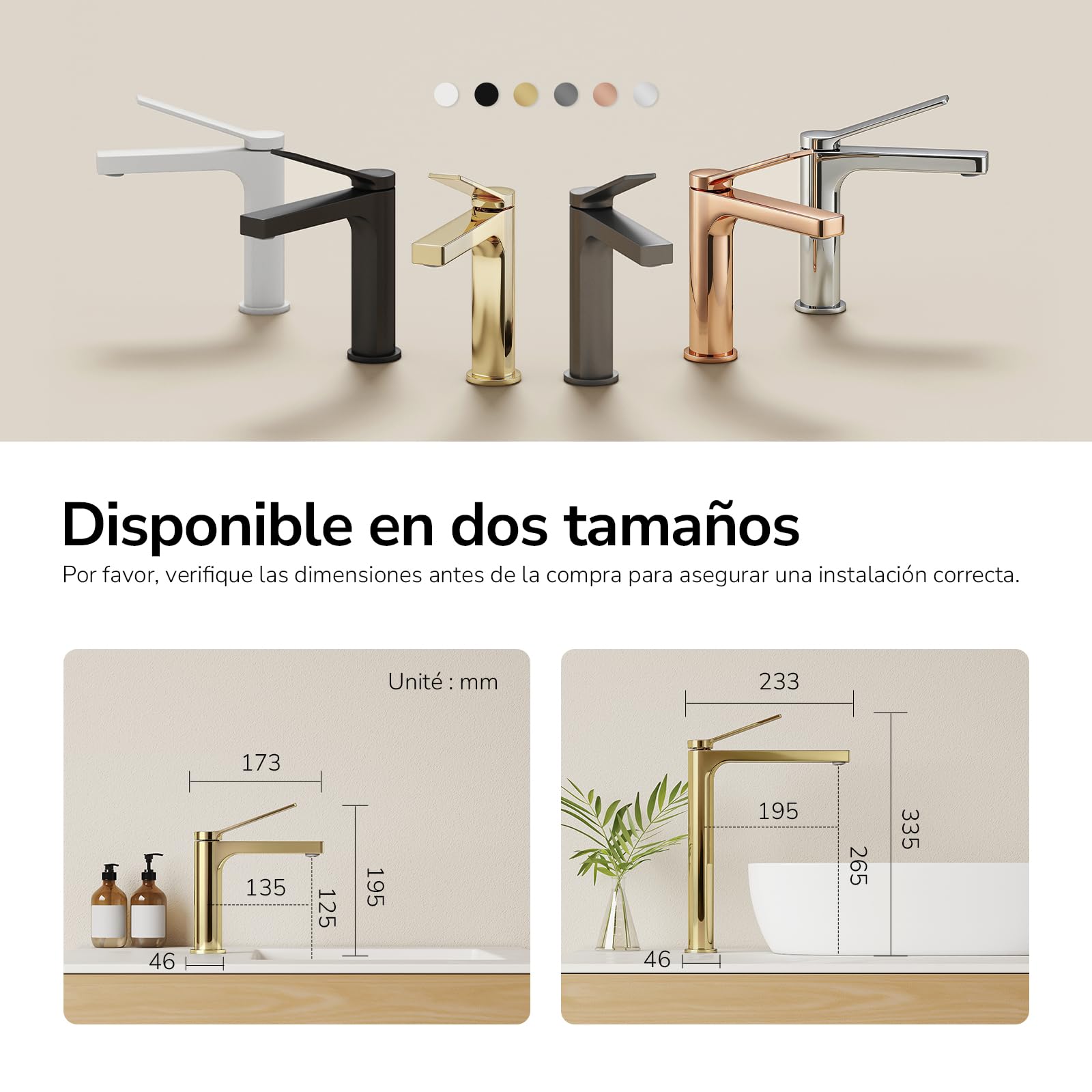 EMKE Grifo de Baño Oro Champán, 195x173x46 mm, Latón | Cartucho Cerámico, Mezclador de Lavabo, Instalación Fácil, Grifería de Cocina con Aireador, Grifo para Lavabo
