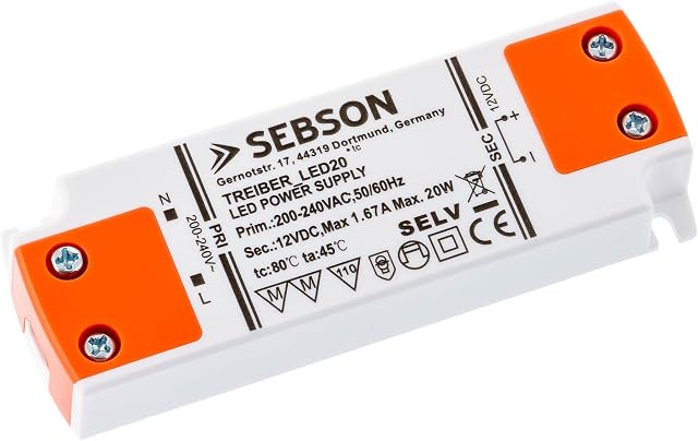 SEBSON® LED Driver 20W, LED Transformer 240v to 12v, Power Supply MR16/ GU5.3/ G4-102x35x16mm
