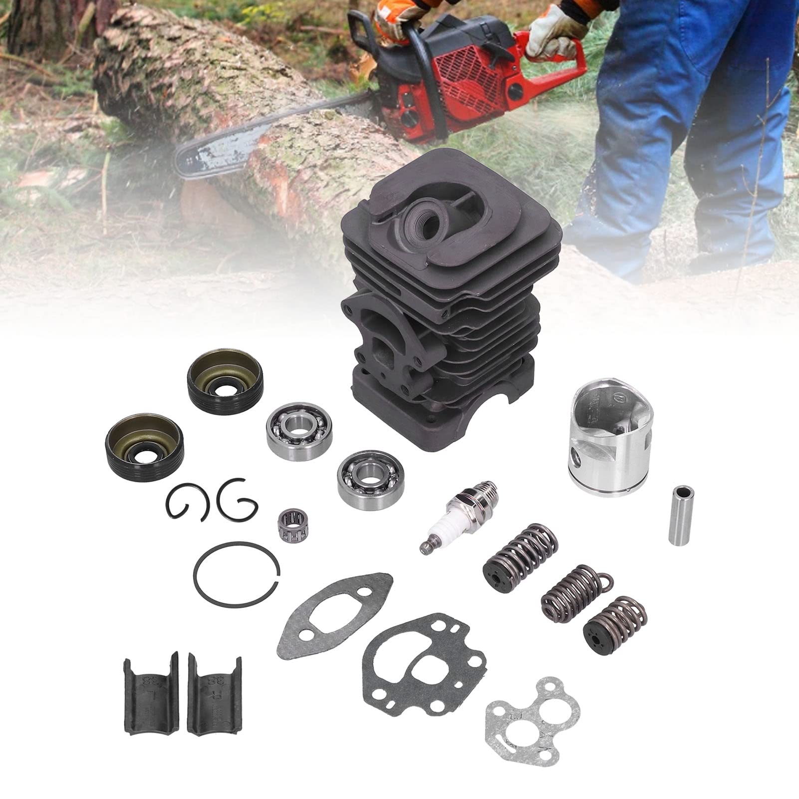 Kit de pistón de cilindro de aluminio de 39 mm, piezas de motosierra de disipación de calor con juego de rodamiento de agujas, herramienta profesional de recuperación forestal