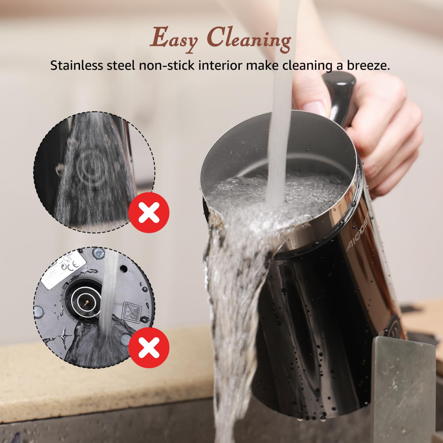 Aigostar Milky - Mousseur à lait électrique 4 en 1 Automatique, Mousseur a Lait 500W 300ml, Contrôle Intelligente de Température Mousseur de Lait Chaud et Froid pour Macchiato Chocolat Cappuccino
