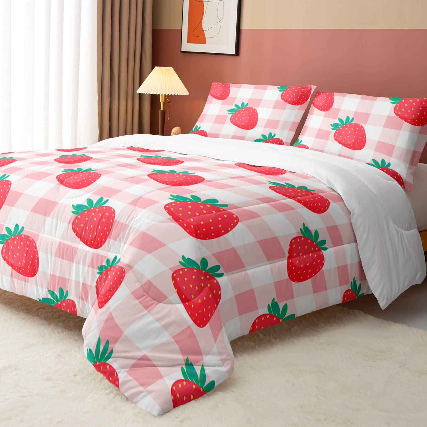 Bettwäsche-Set 140x200 Cm Mit Erdbeeren & Herzen – Mikrofaser, Reißverschluss, Inkl. Kissenbezug 70x90 Cm