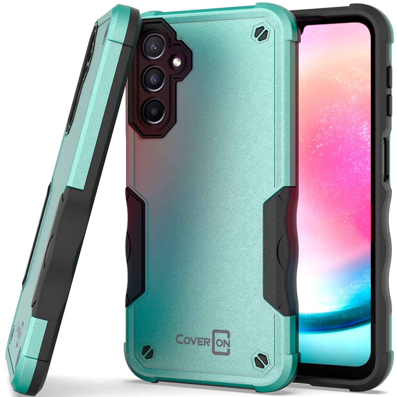 CoverON Heavy Duty Designed for Samsung Galaxy A24 Case, Rugged Military Grade A Hard Plastic Hybrid TPU Skin Holder Shockproof Rigid Phone Cover Fit