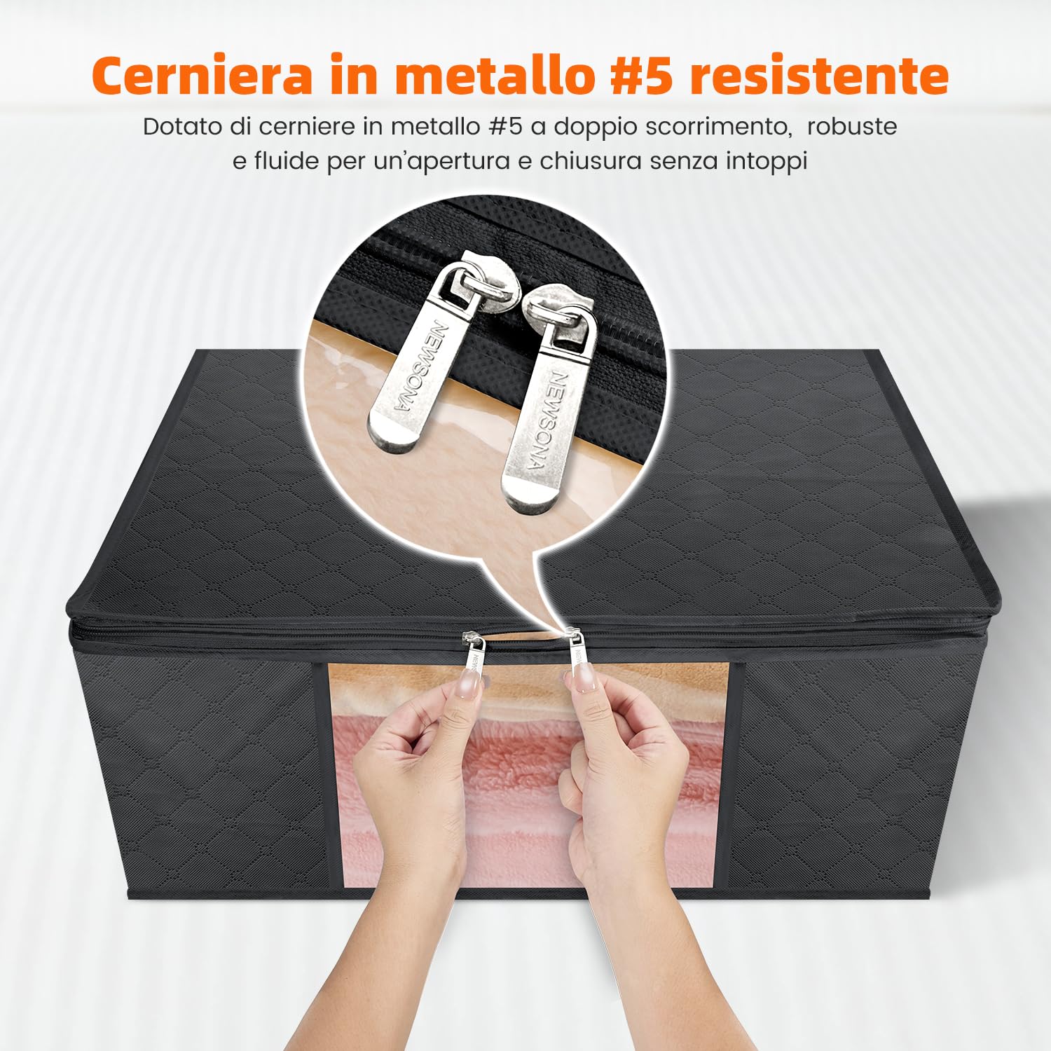 3 Pezzi Contenitori Sottoletto 40L per Vestiti, Borse Salvaspazio Pieghevoli in Tessuto non Tessuto 120g con Doppia Finestra Trasparente Frontale e Laterale, Maniglie Rinforzate, Grigio