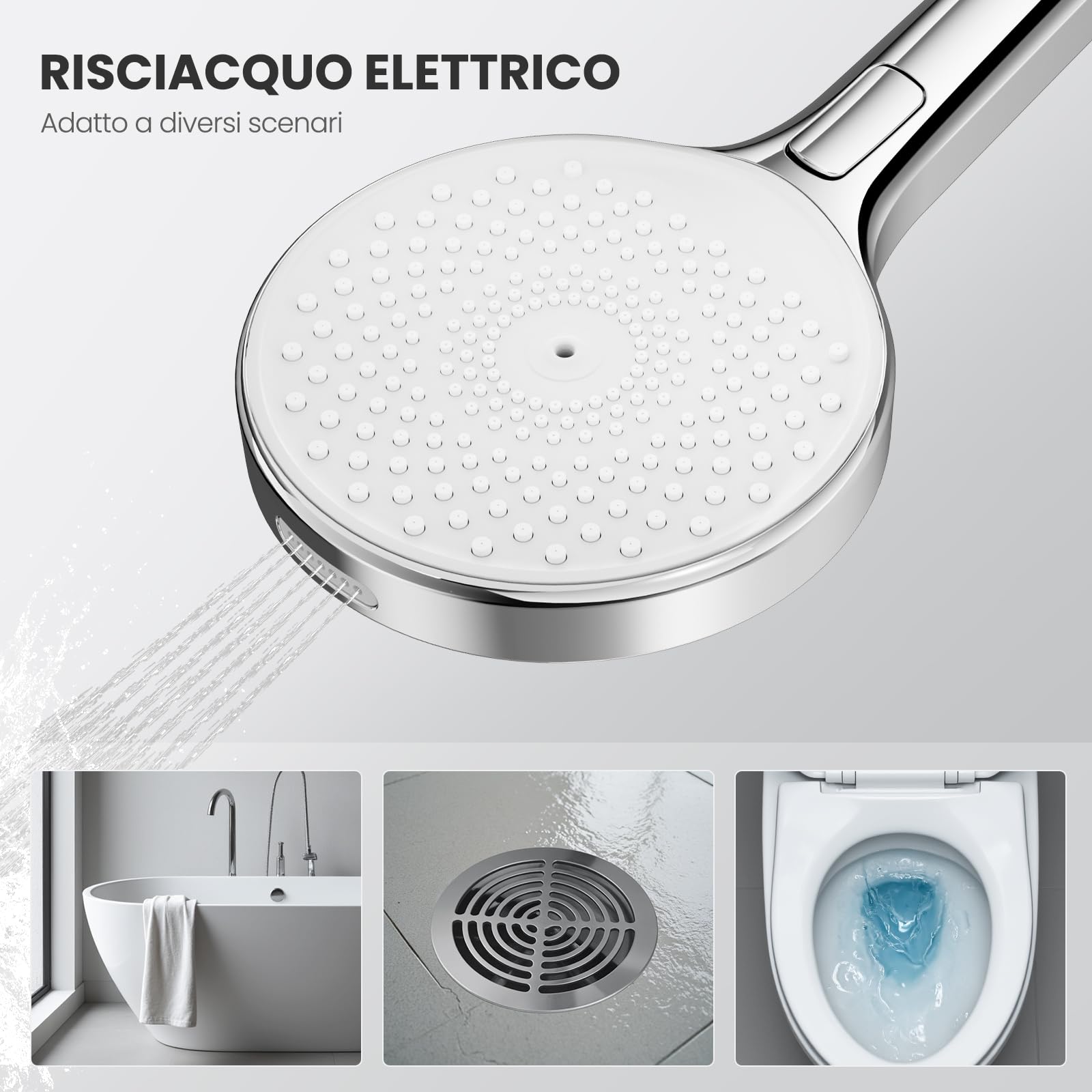 Auralum Soffione Doccia Anticalcare 140 mm - Alta Pressione 4 Modalità Regolabili Risparmio Idrico - Ugelli Silicone Autopulenti Cromato Bianco