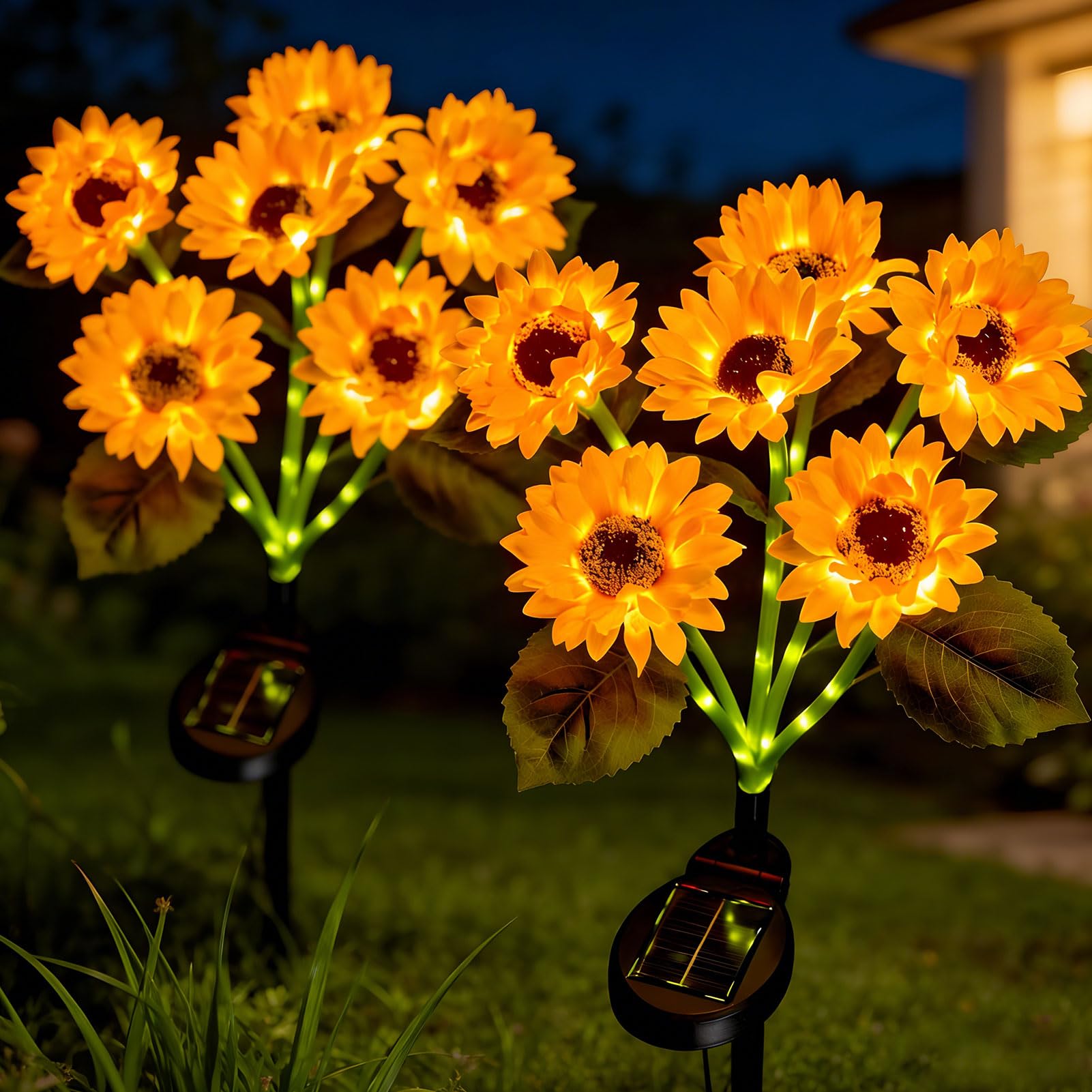 Lampada solare a forma di girasole, per esterni, giardino, 6 fiori, lampada solare da giardino, IP65, impermeabile, luce solare da giardino, per esterni, balcone, fioriere, terrazze, 4 pezzi