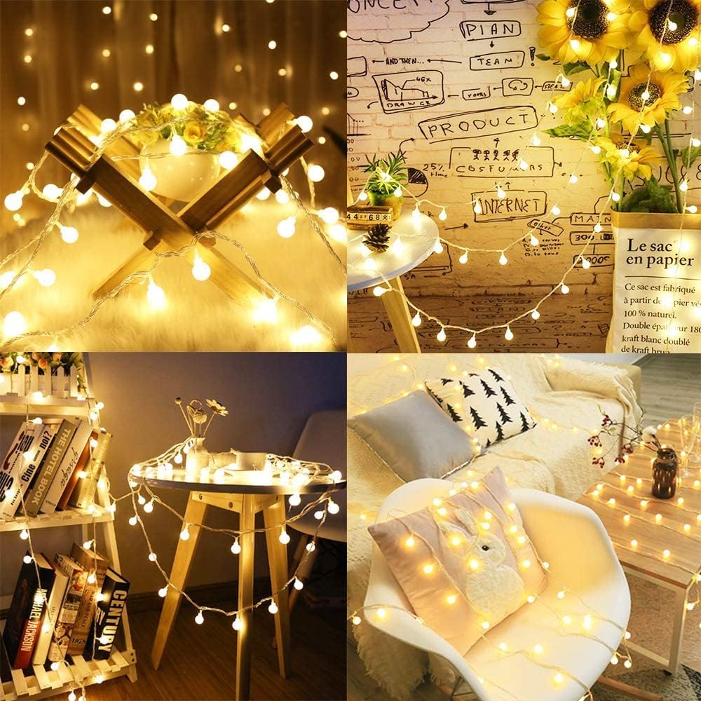 Wedding Party Lights 43ft Globe String Lights - 70 LED Fairy Lights With 8  Lighting Modes | Waterproof For Indoor \u0026 Outdoor Decor Indoor String Lights, image size:1000x1000