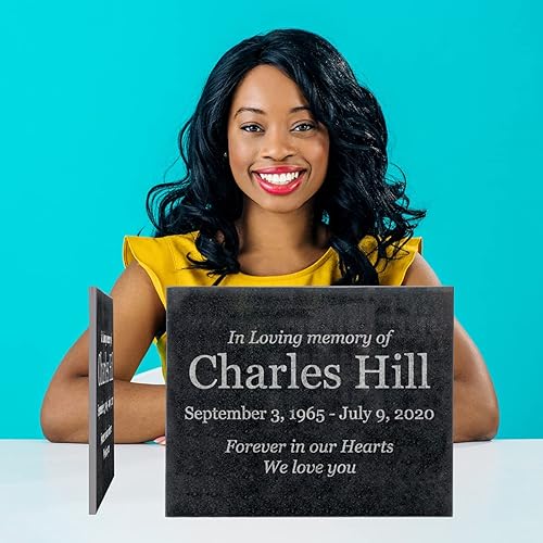 Miniatura 3 de Diseño fácil - In Loving Memory - Granito negro conmemorativo o regalo de condolencias. Añade tu texto personalizado y fechas. Se ofrece en una