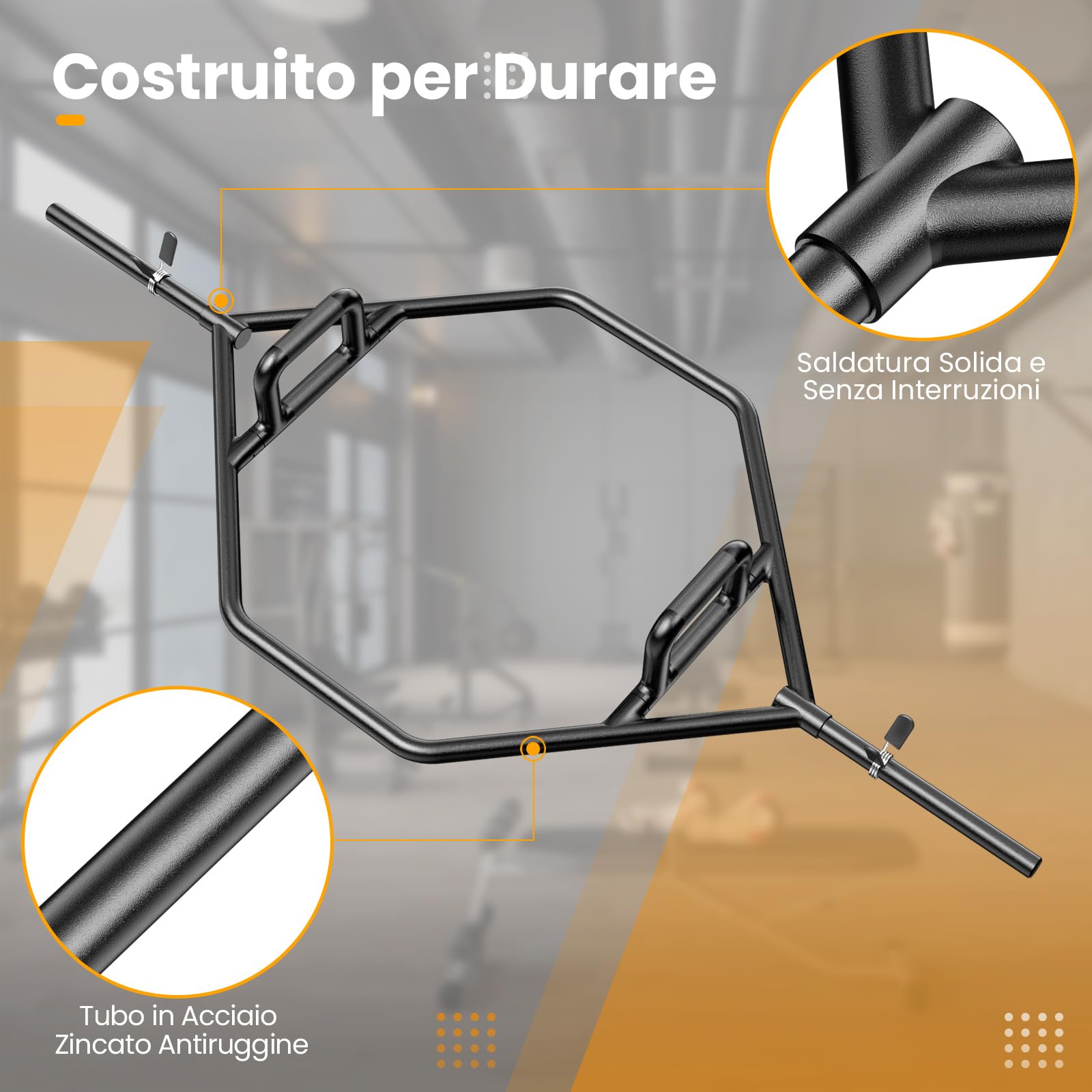 COSTWAY Barra della Trappola Olimpica, Olympic Hex Trap Bar in Acciaio con Maniglie Piegehvole, Barra Sollevamento Pesi, Capacità di Carico 226 kg