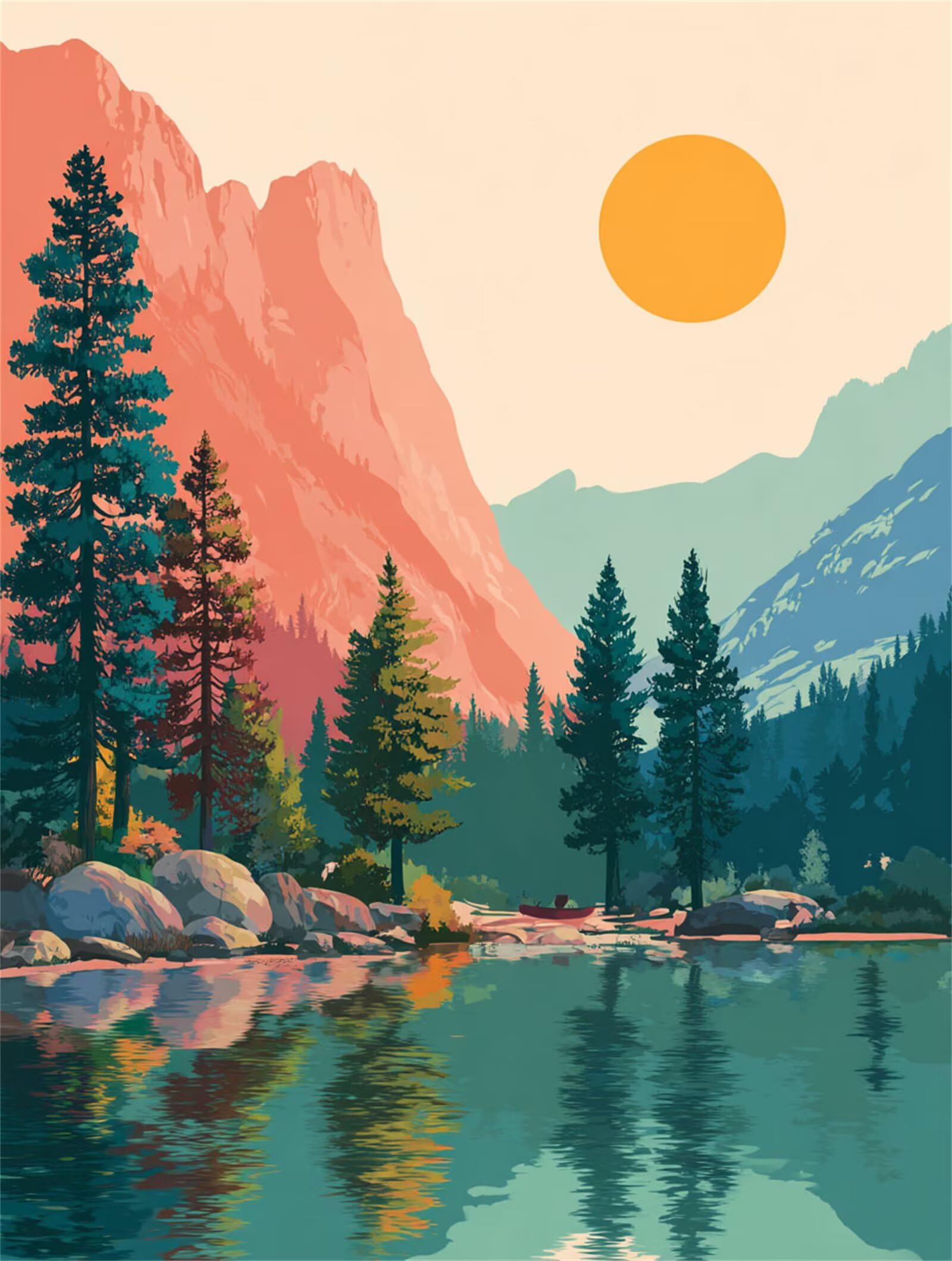 Dipingere con i Numeri Adulti Il Sole, montagna Dipingere con i Numeri Bambini DIY Kit, Set Premium con Pennelli, Decorazione Casa & Creativo Regalo, Attività di Tempo libero 70x95cm z-407