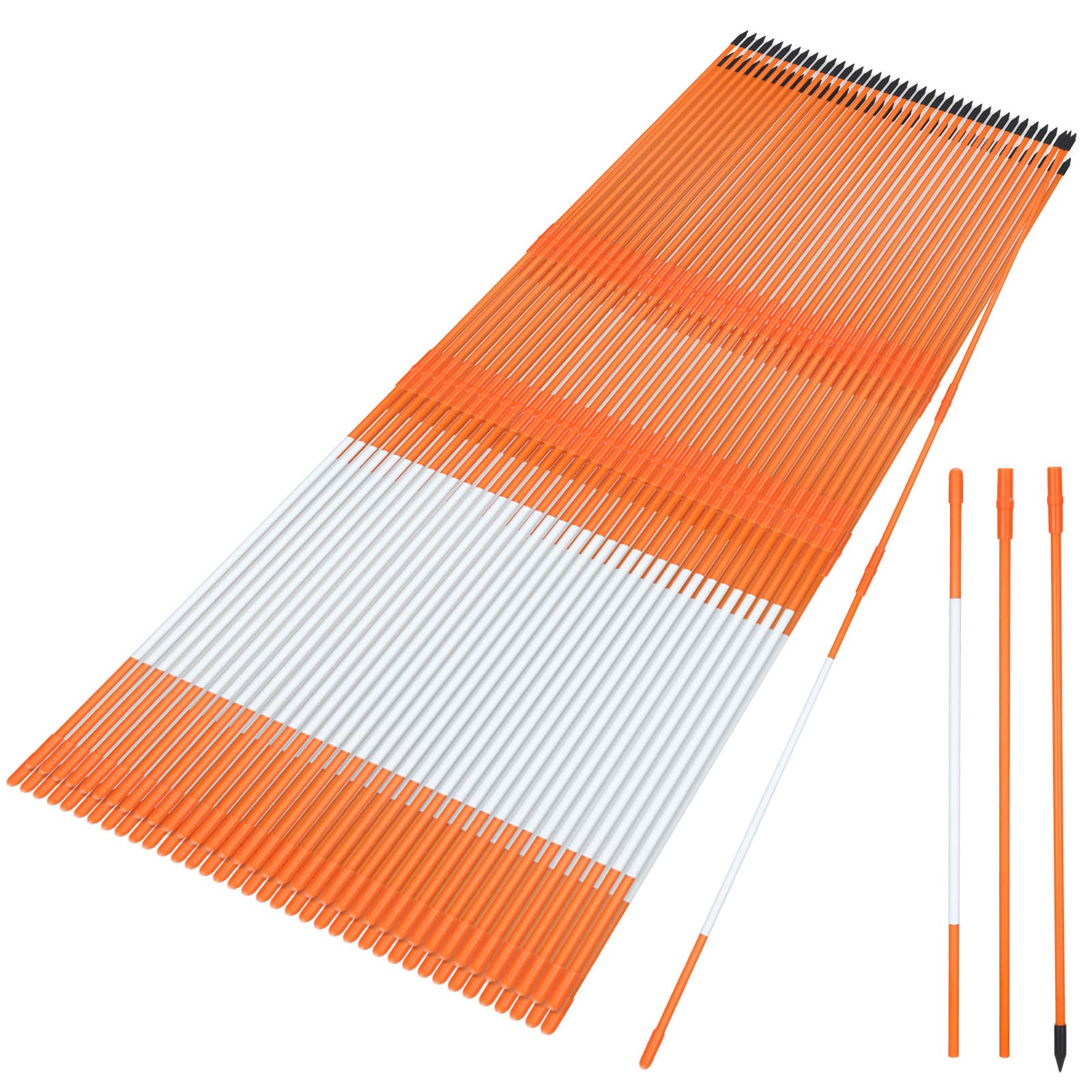 Suzile Snow Stakes Driveway Markers with Reflective Tape Fiberglass Snow Stakes 48 Inch Orange Fiberglass 5/16 Inch Dia Snow Pole Snow Plow Markers for Parking Lots Road Walkways(50 Pcs)