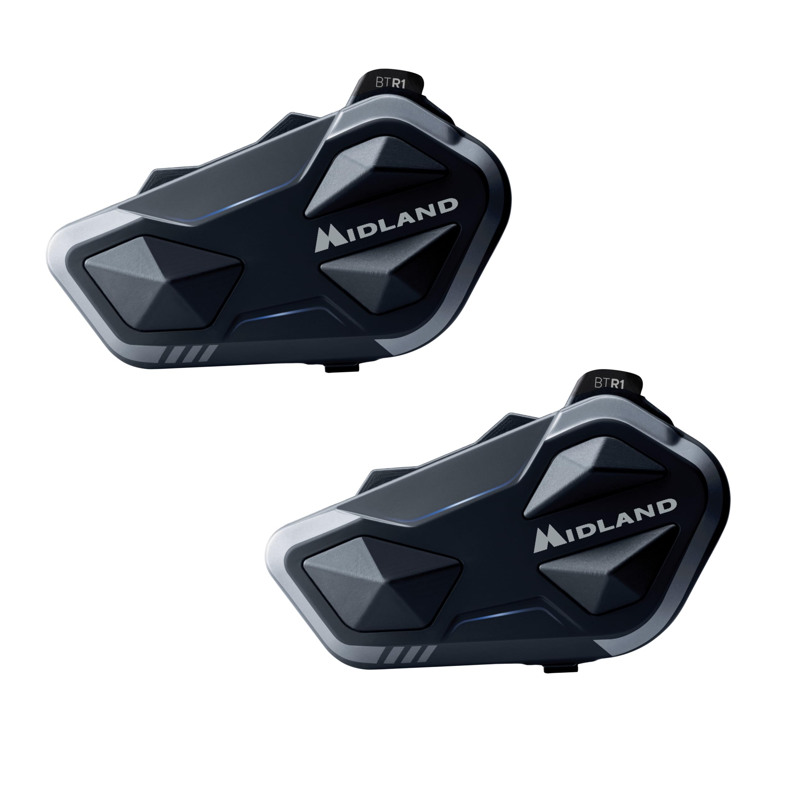 Midland - Motorcycle Intercom BTR1 Twin, 2 Waterproof IPX6 Helmet Headset, 800m Range, 4-Person Conference, 23H Battery, Parallel Audio, GPS/Music Connectivity, ECE 22.06 Compliant, Universal Intercom