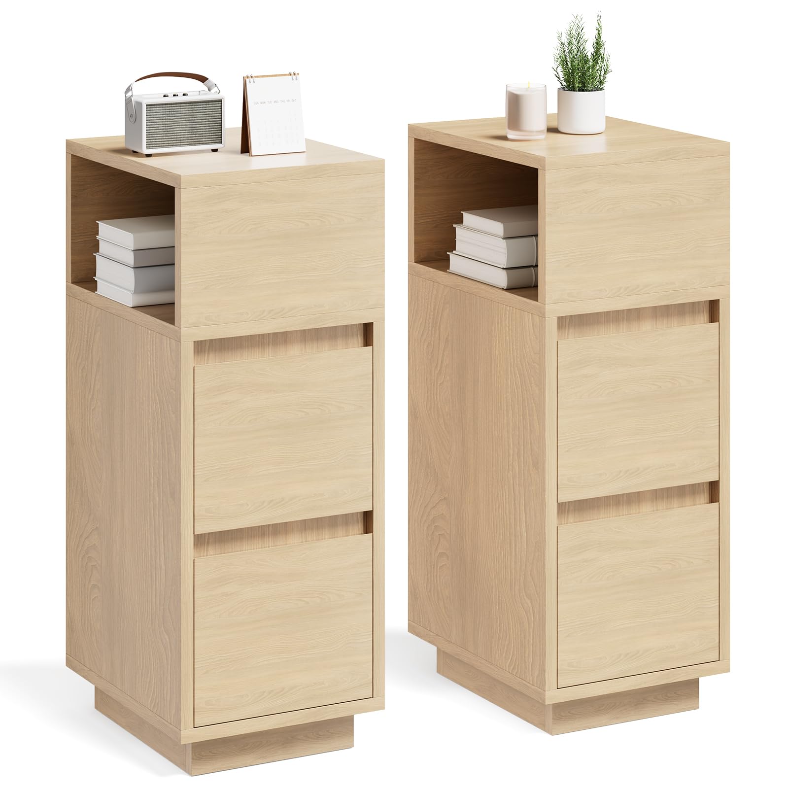 Warmiehomy Slim Bedside Tables Set of 2 Tables with Drawers 25x30x65cm,Wood