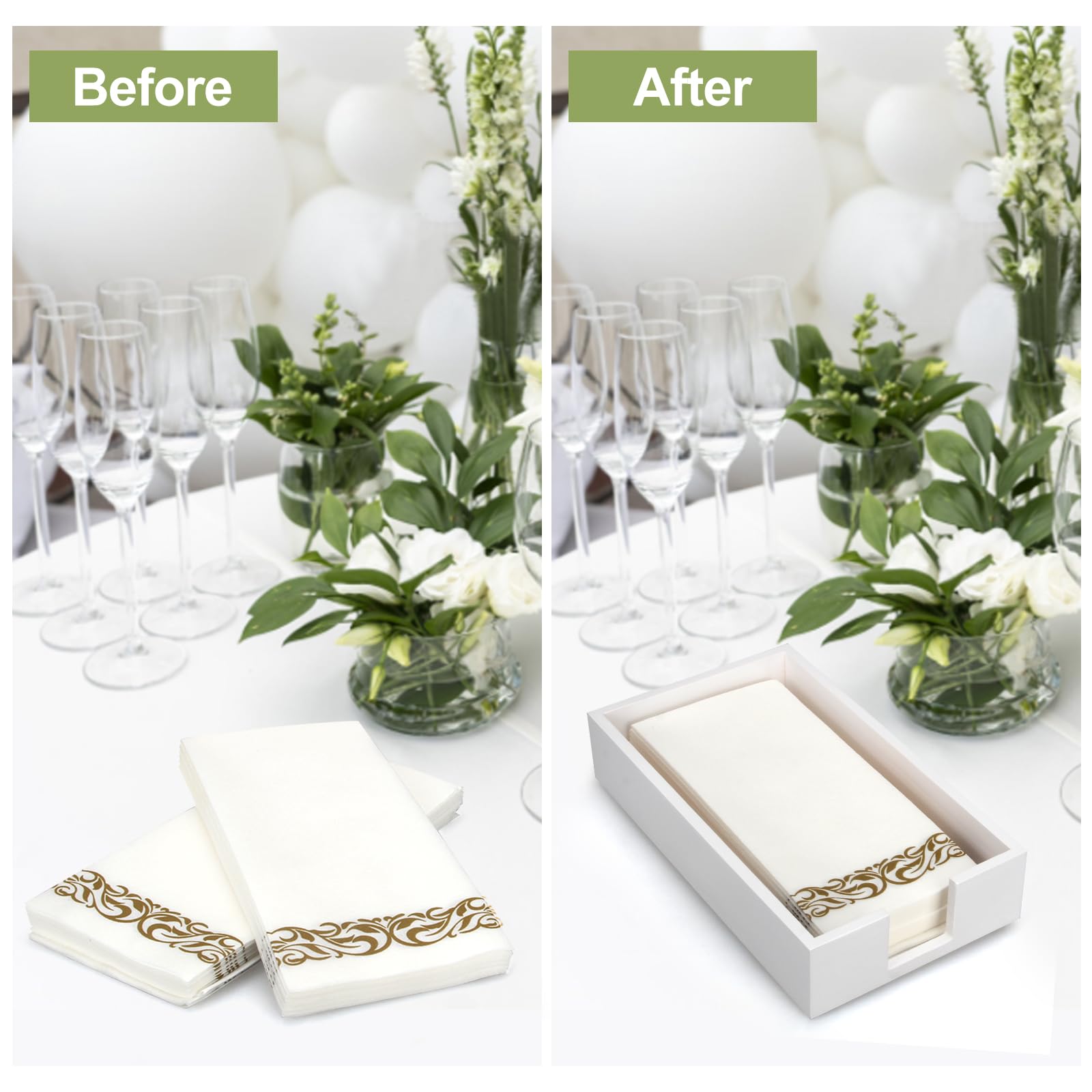 Soporte para toallas de papel para invitados para baño, bandeja plana para servilletas, bandeja de madera blanca para mesa, encimera, servilletero moderno, cesta dispensador de toallas de cocina,
