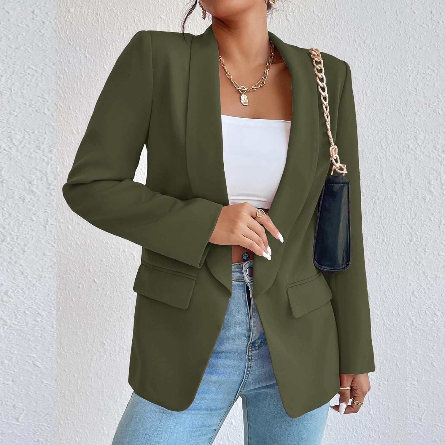 Women's Sweater Blazers Bussiness Casual Jacket Long Sleeve Cardigan Button Front Lapel Suit with Pockets - Image 3