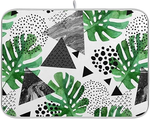 Tropical Abstract Plant Palm Tree Leaves Dish Drying Mat Kitchen Counter Dish Dryer Matt Tapete Para Cocina 16'' x 18''