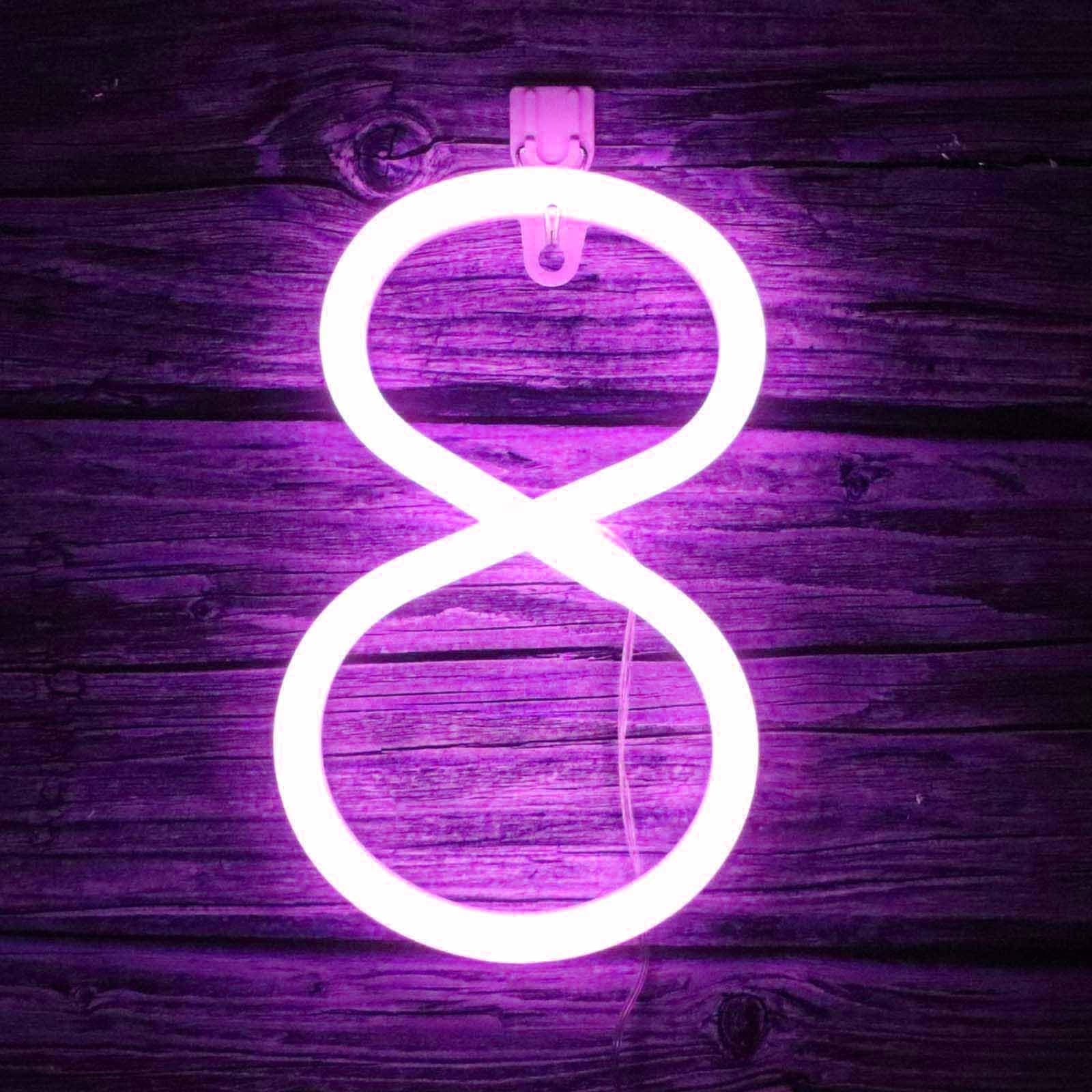 Artistic Purple Neon Number Decor - Dual-Power LED Sign for Wall Desk Wedding Anniversary Birthday Lighting(No.8) — image 1
