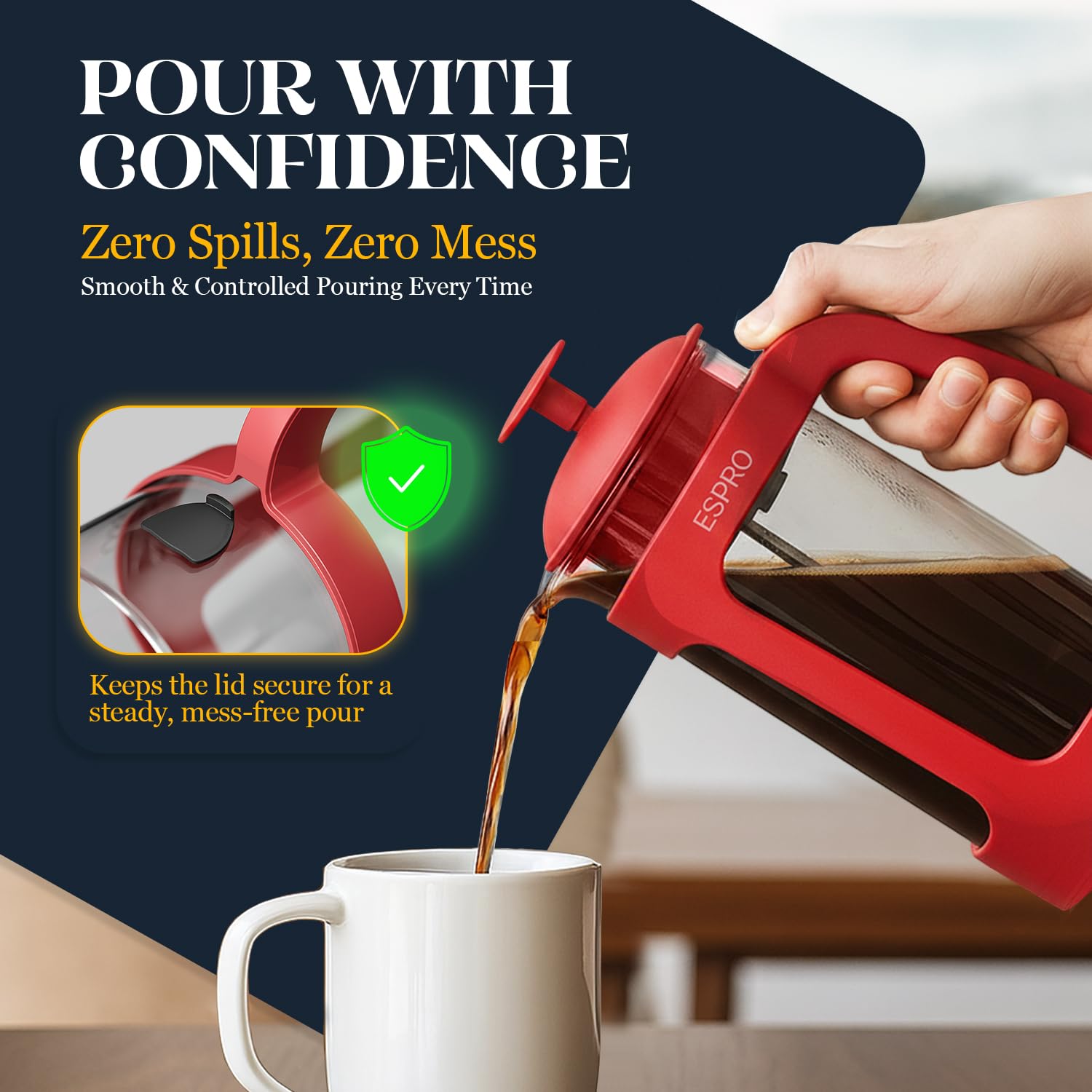 ESPRO P3 Light French Press, Doppel-Mikrofilter, Glas, 930 ml, Rot