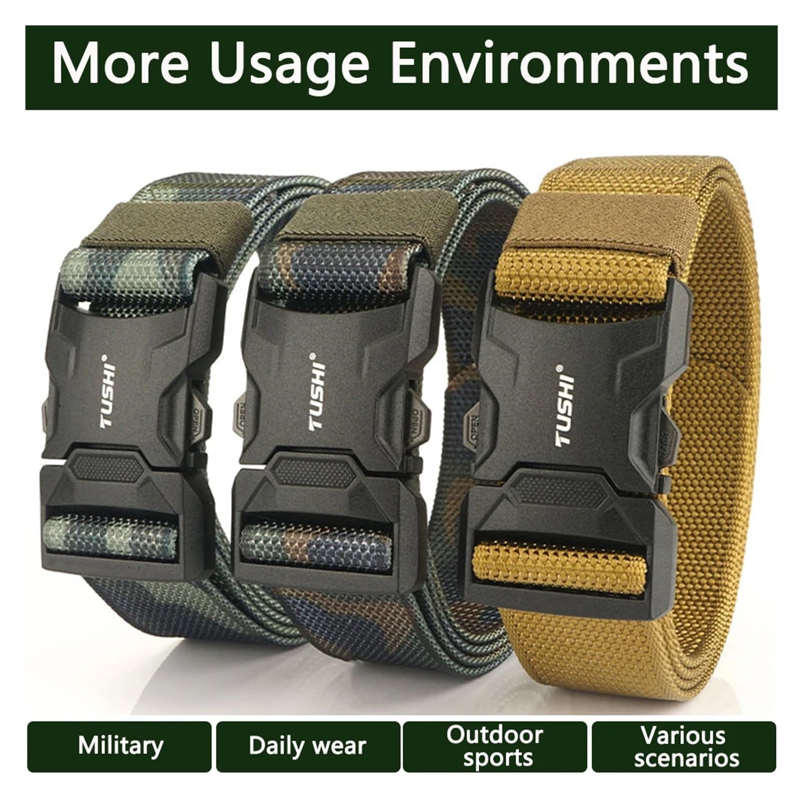 Correa de Amarre, Cinturón táctico Duradero de aleación de Aluminio con Hebilla enchufable de liberación rápida, cinturón de Vaquero for Exteriores. para Baca Bicicletas, Motocicletas(Elastic-Green)